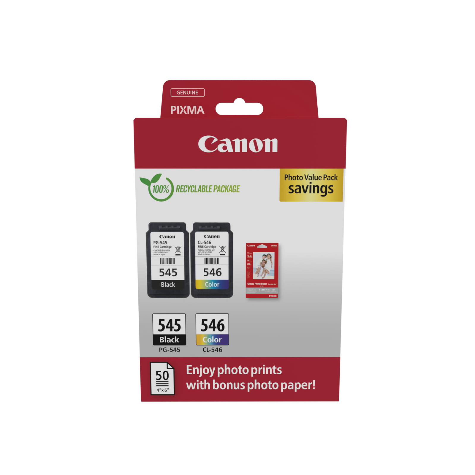 Canon PG-545 CL-546 Value Pack Black Colour Ink Cartridgepaper Set