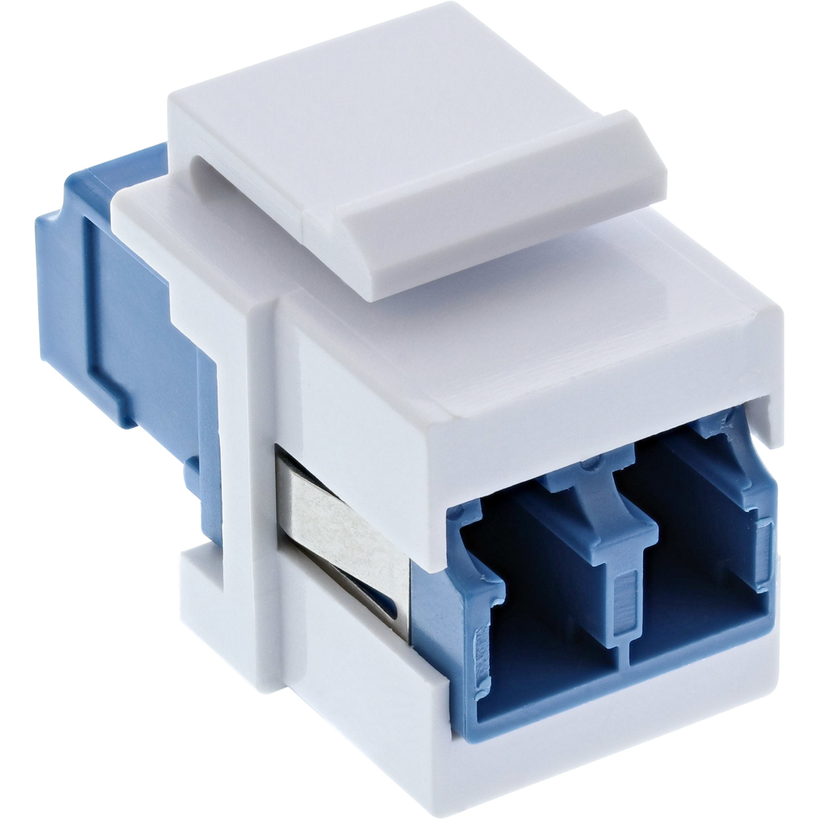 InLine Fiber Optic Keystone Snap-in Coupler White Duplex LC-LC SM Blue Ceramic Sleeve