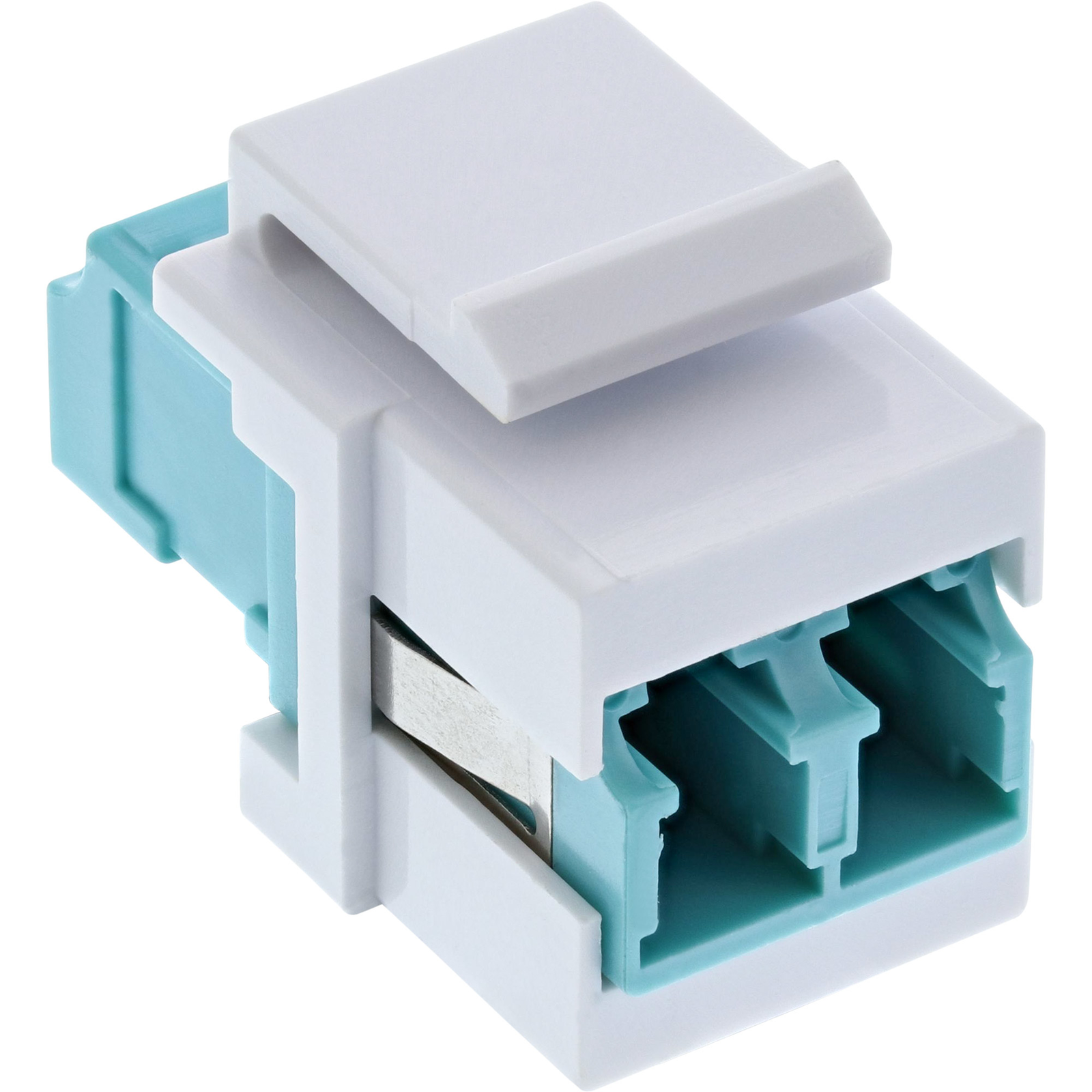 InLine Fiber Optic Keystone Snap-in Coupler White Duplex LC-LC Multimode Turquoise