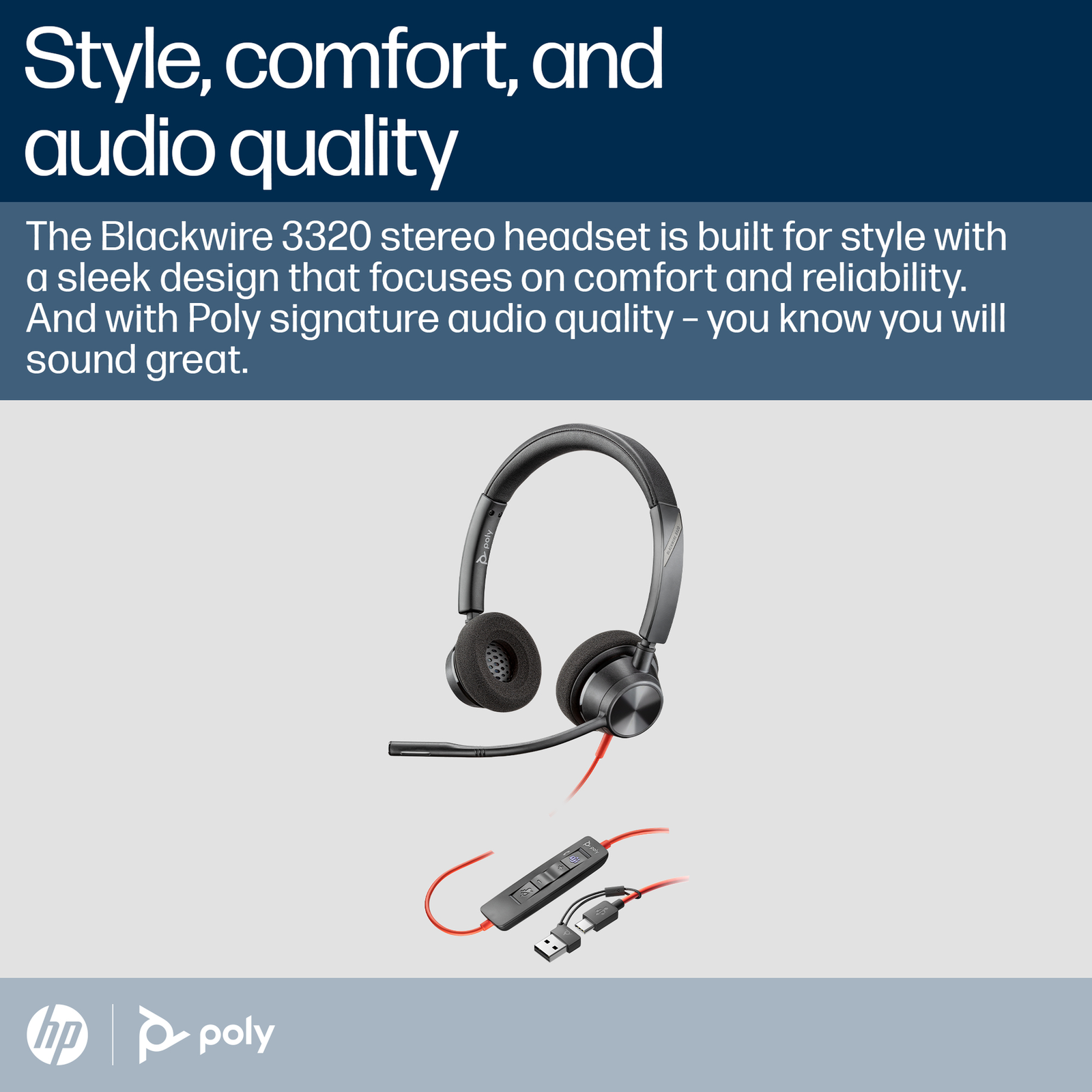 HPI Blackwire 3320 Stereo Teams Certified USB-C Headset +USB-C A Adapter