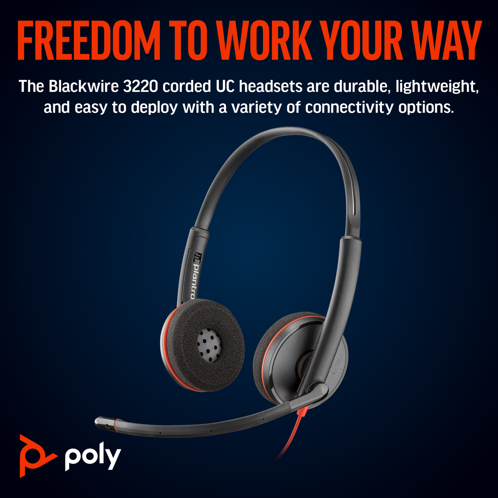HPI Poly Headphones 8X228AA Blackwire 3220 Stereo USB-C USB-C/A Adapter