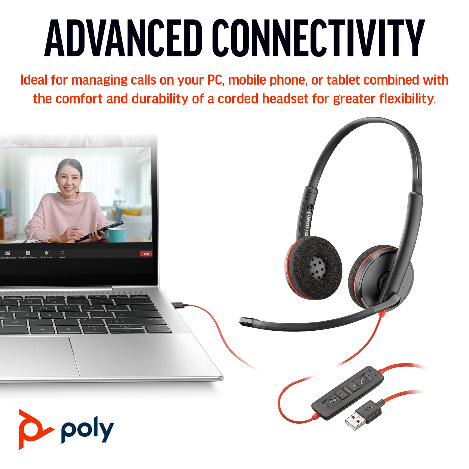 HPI Blackwire 3220 Stereo USB-C Black Headset +USB-C A Adapter
