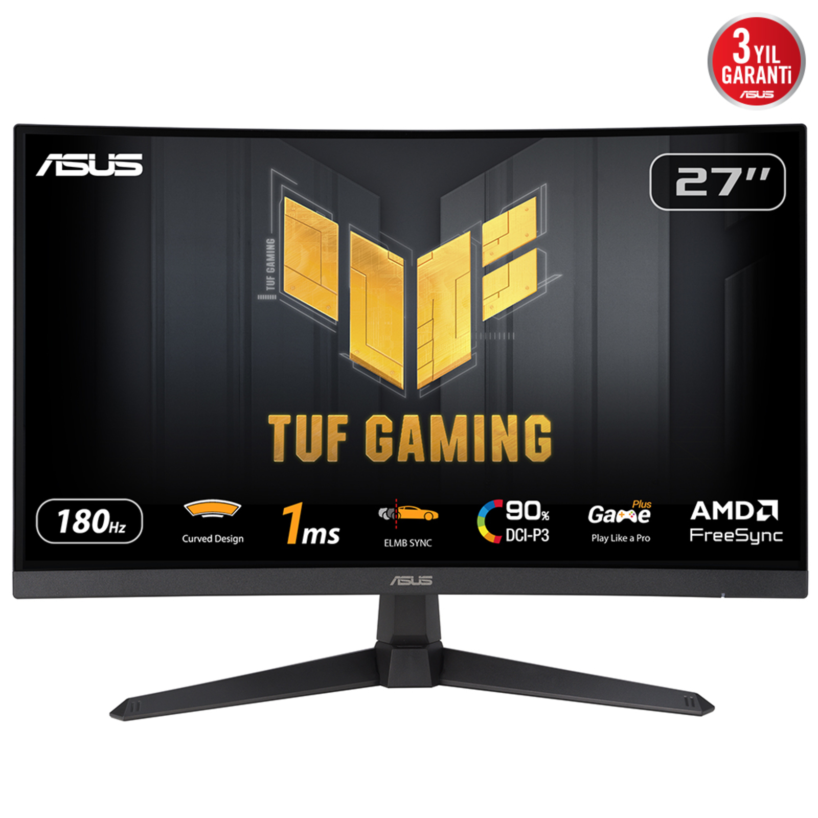 ASUS TUF VG27VQ3B 68.6cm 27 Inch FHD VA Gaming Monitor Curved DP/HDMI 180Hz 1ms