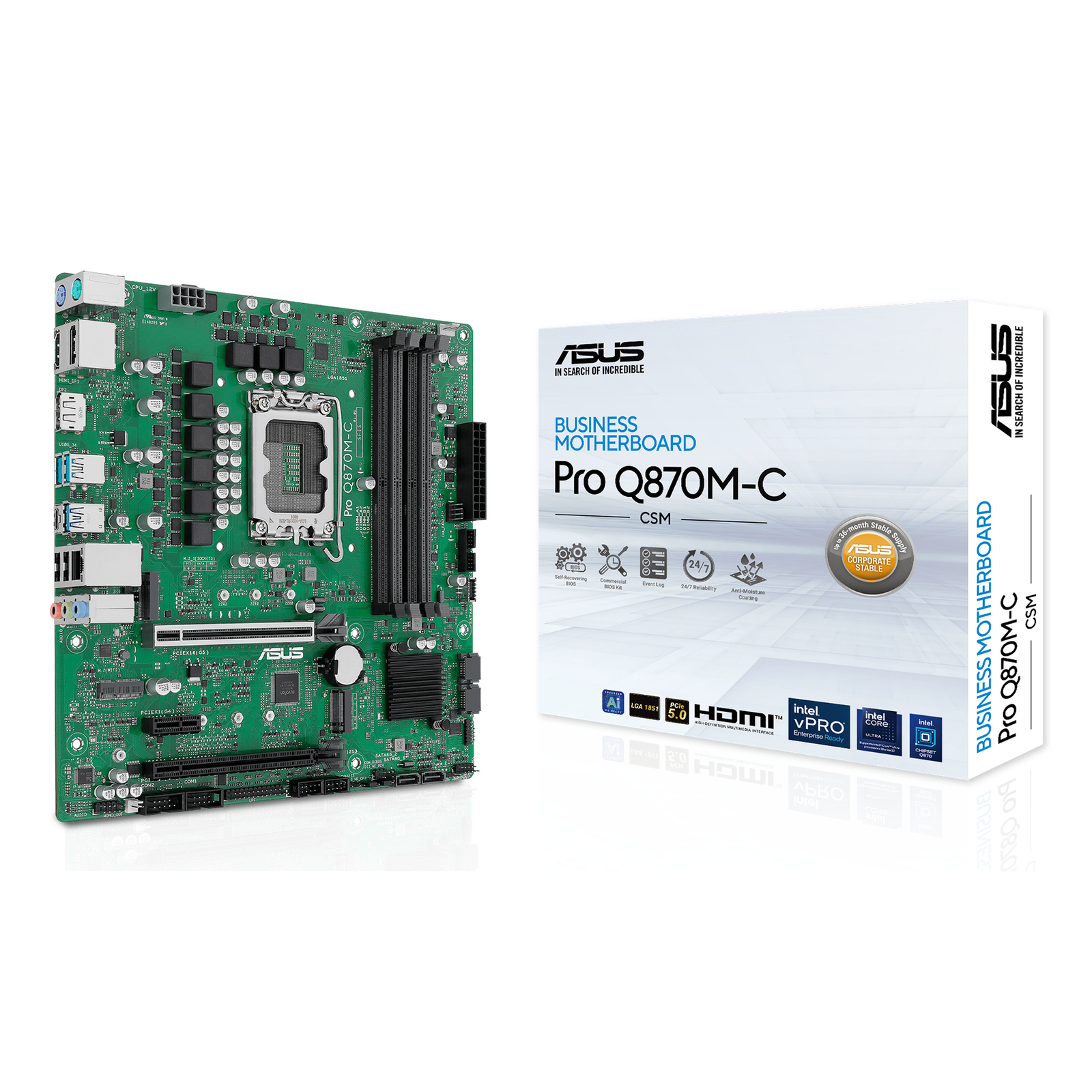 ASUS MB PRO Q870M-C-CSM Intel LGA1851 DDR5 MATX Socket 1851 Core Ultra 100and200 Micro/Mini/Flex-ATX