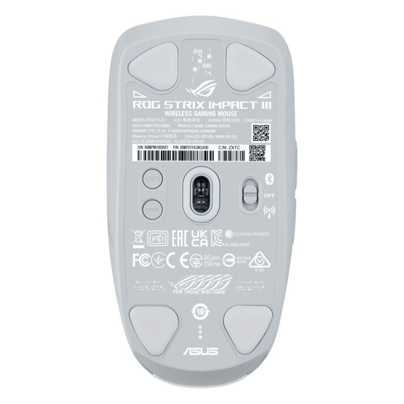 ASUS ROG Strix Impact III Wireless Mouse Bluetooth 5.1 2.4 GHz Moonlight White