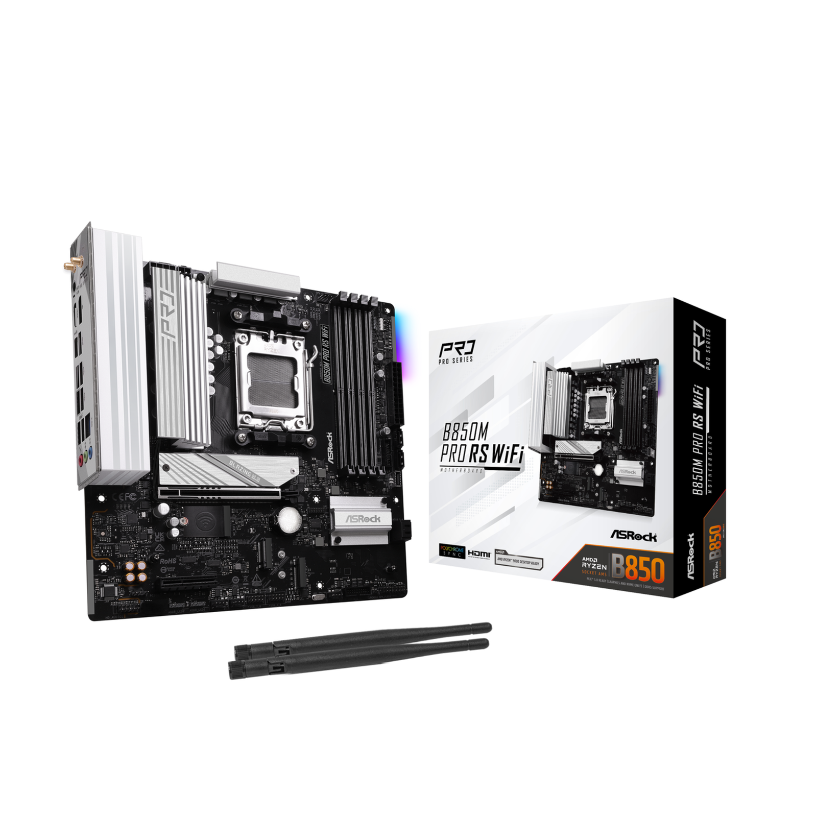 ASRock B850M Pro RS WiFi AM5 MATX HDMIDP DDR5 AMD Socket Ryzen Zen4 MicroMiniFlex-ATX