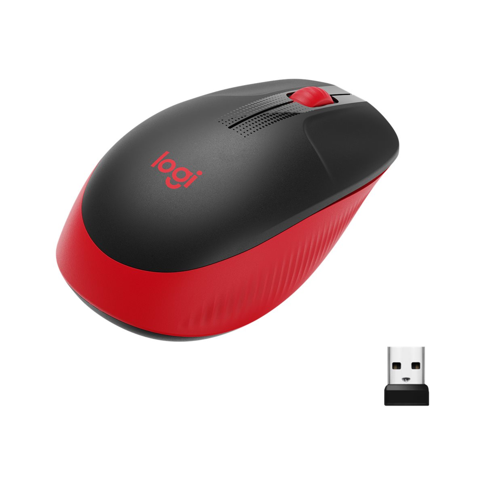 Logitech M190 Ambidextrous Optical RF Wireless 1000 DPI Black Red