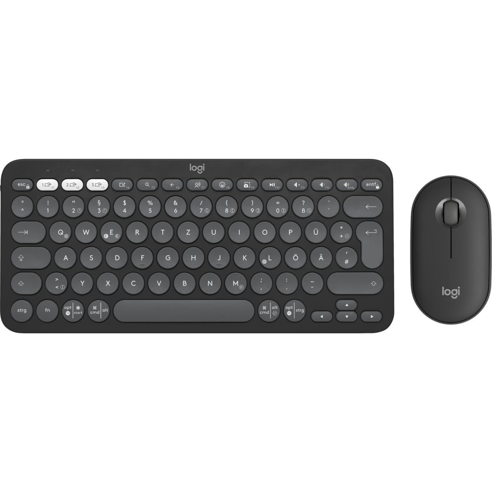 Logitech Pebble 2 Combo Mini RF Wireless + Bluetooth Scissor Switch QWERTZ Graphite Mouse Included