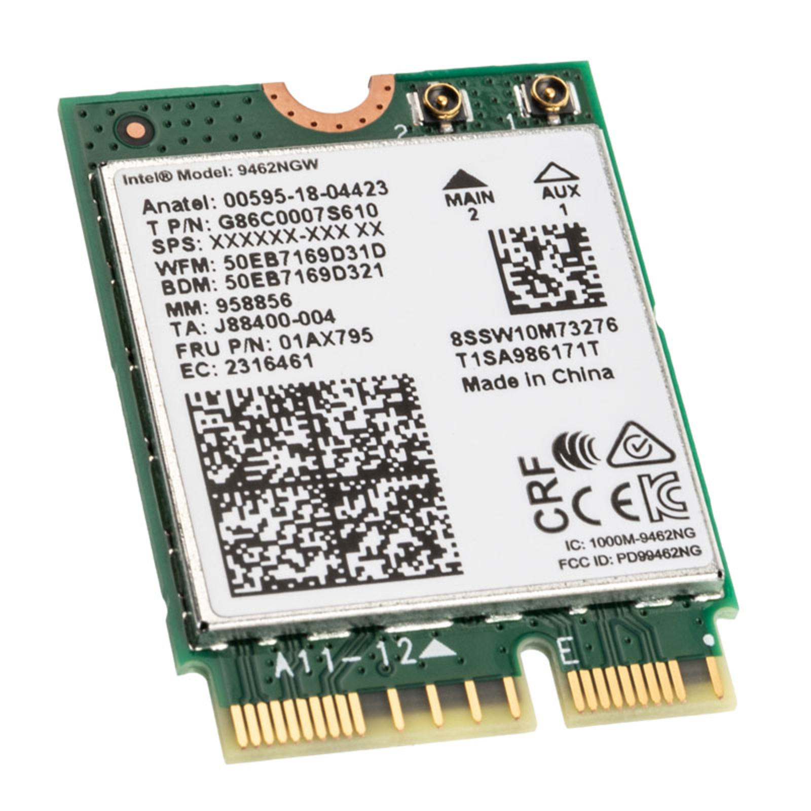 Intel Dual-Band Wireless-AC 9462 WLAN + Bluetooth 5.1 Adapter M.2/A-E-key CNVi