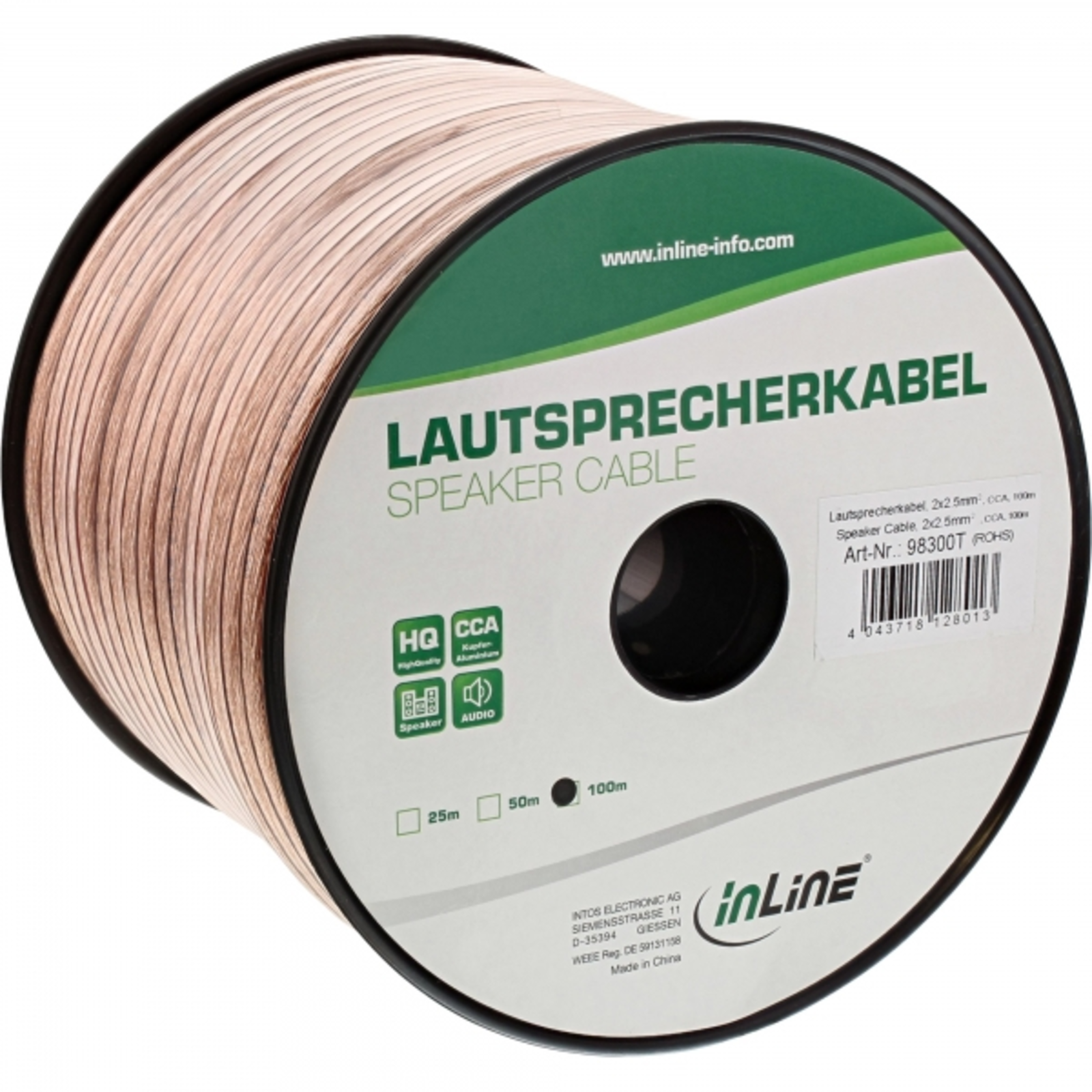 InLine Speaker Cable 2x 2.5mm CCA transparent 100m
