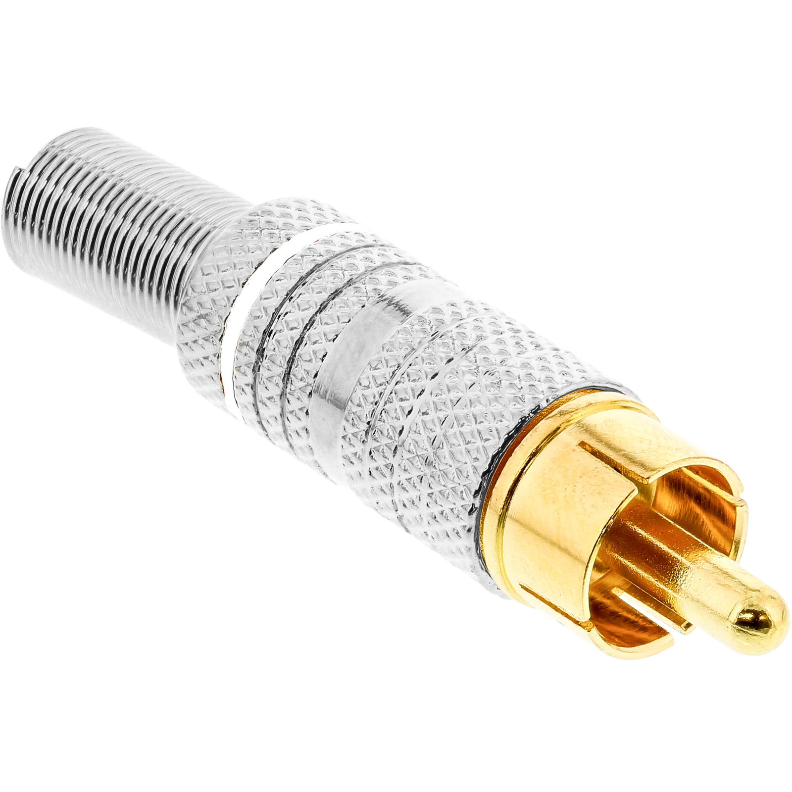 InLine RCA Plug Solder Version Metal Silver Ring White for 6mm Cable