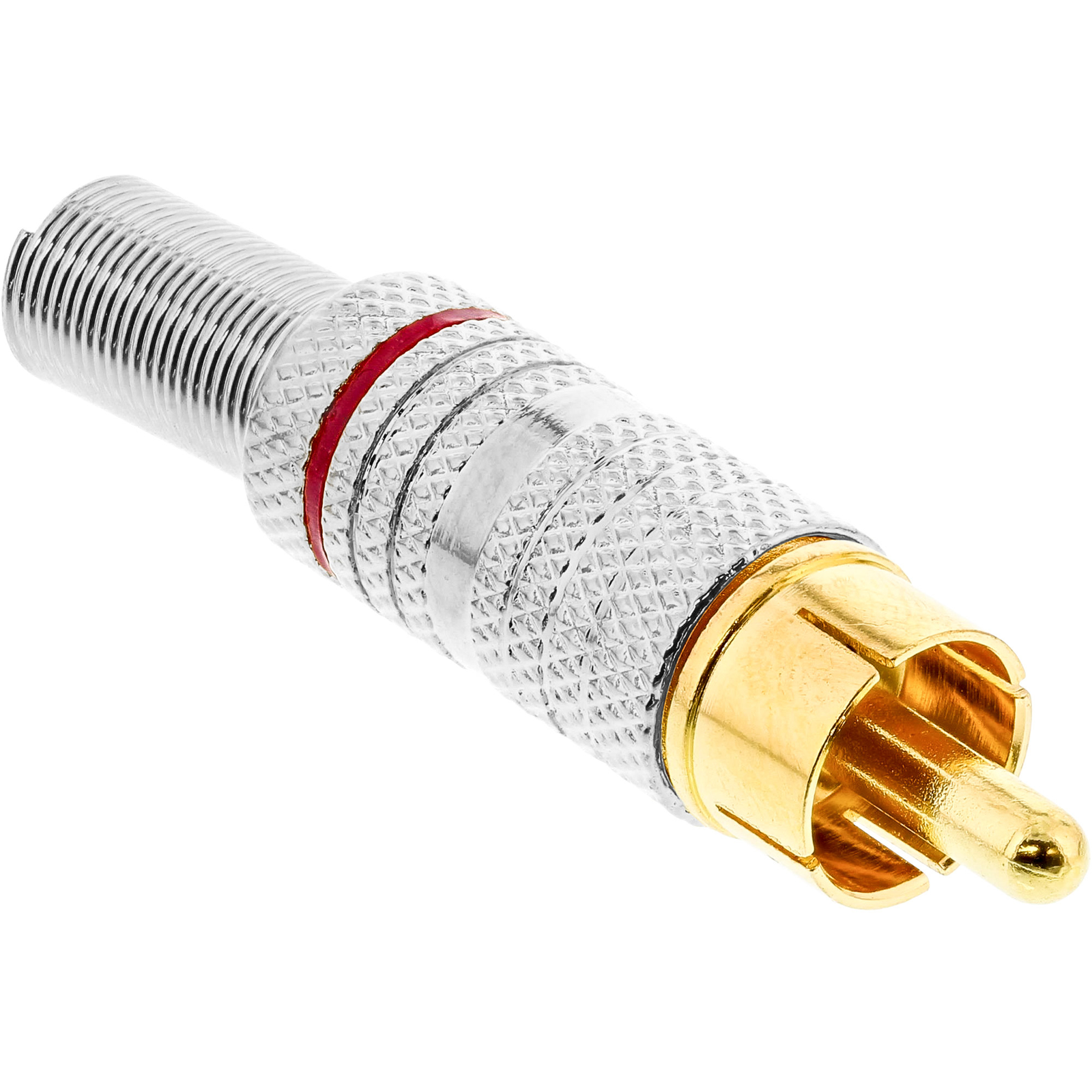 InLine RCA Plug Solder Version Metal Silver Ring Red for 6mm Cable