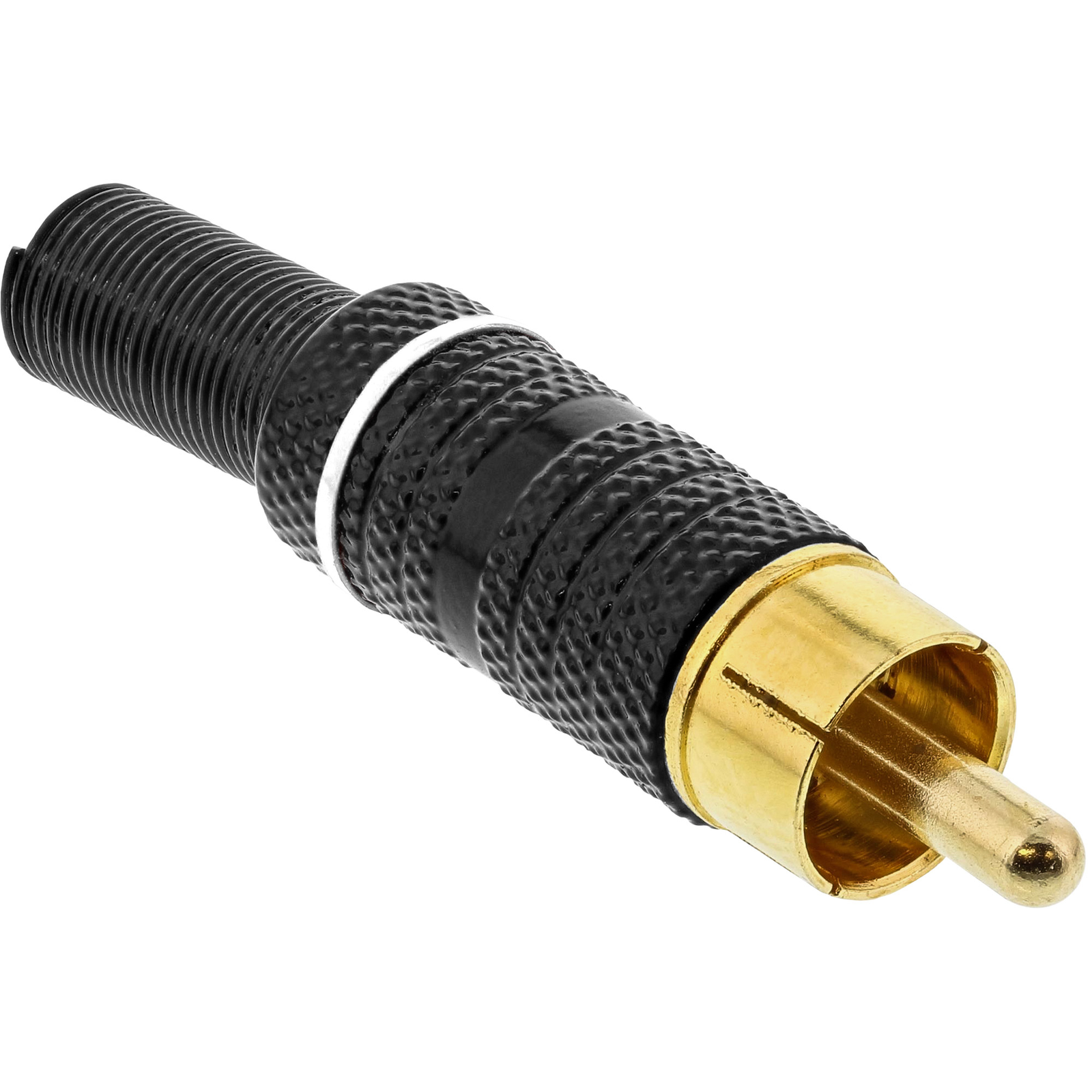 InLine RCA Plug Solder Version Metal Black Ring White for 6mm Cable