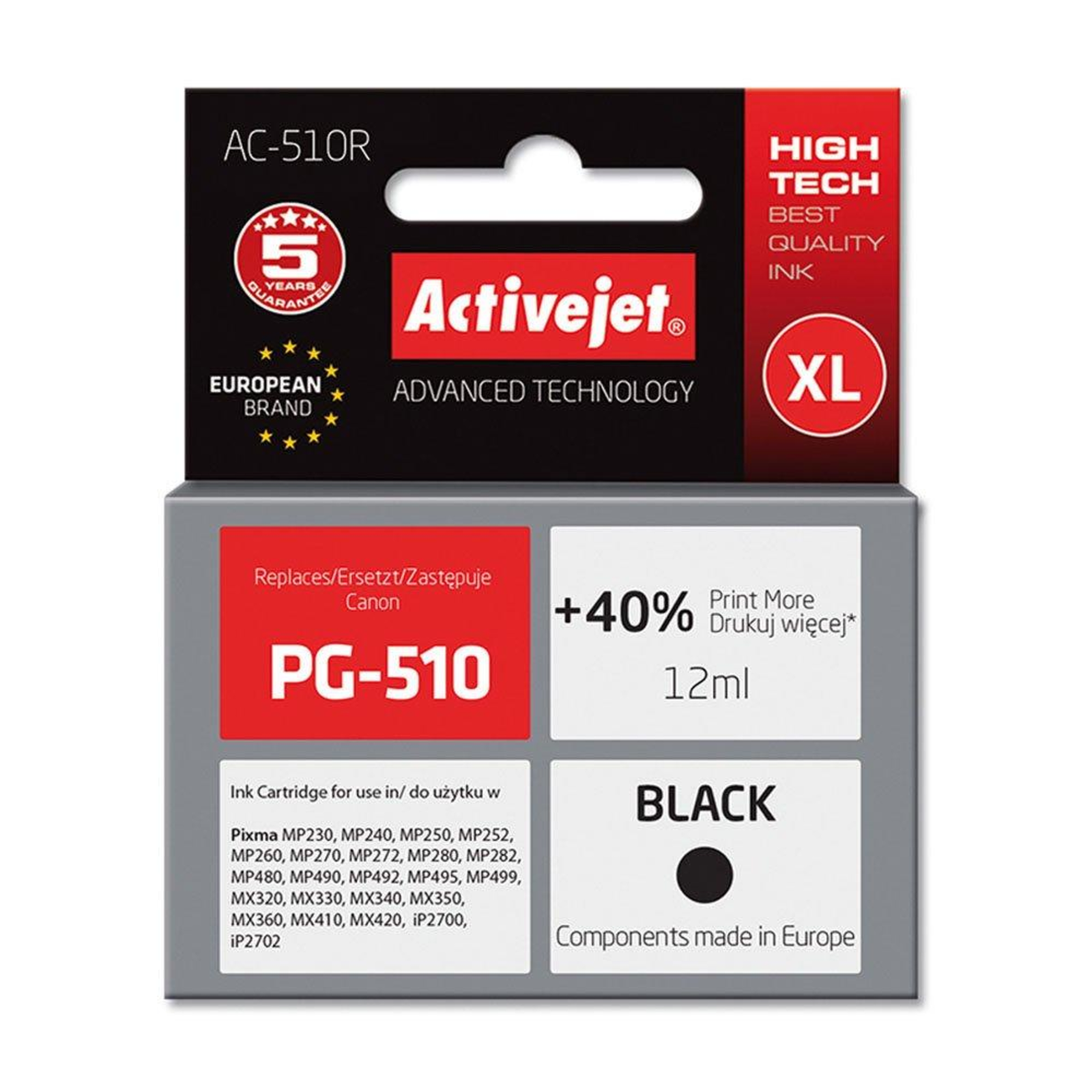 Activejet AC-510R Ink Replacement for Canon PG-510 Premium 12 Ml Black