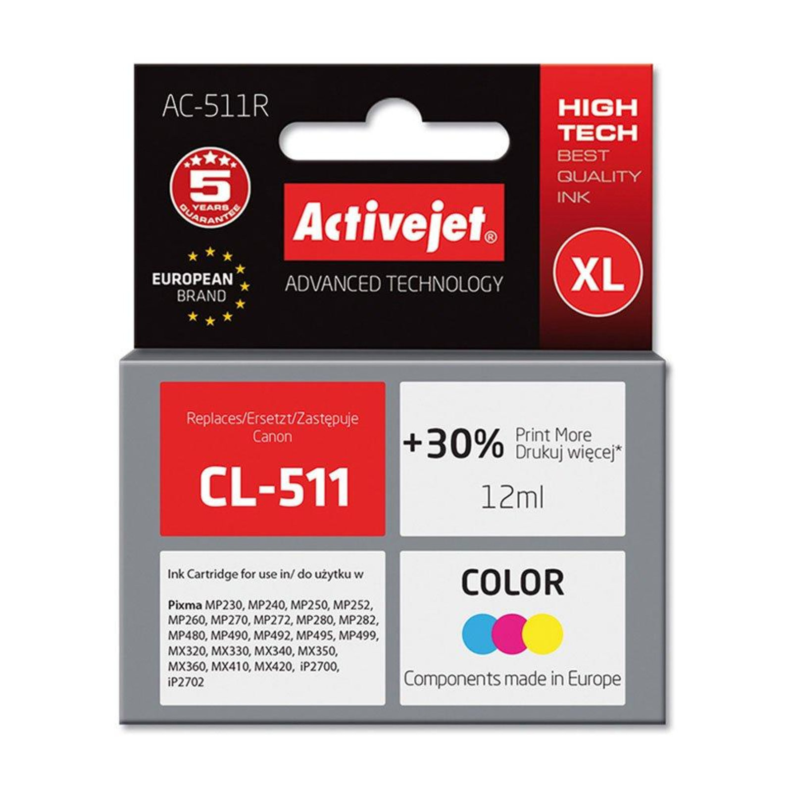 Activejet AC-511R Ink Canon CL-511 Replacement Premium 12 Ml Colour