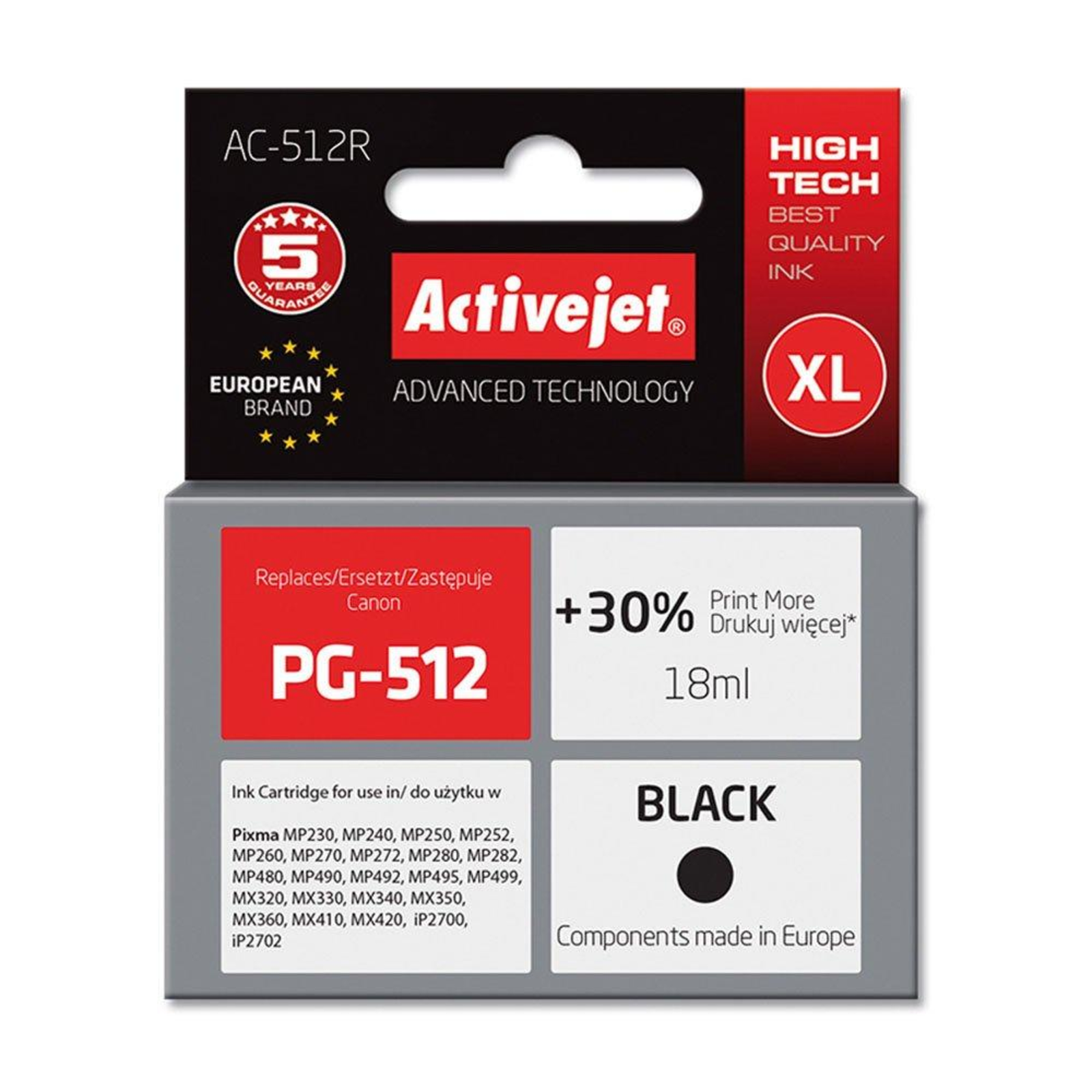 Activejet AC-512R Ink Replacement for Canon PG-512 Premium 18 Ml Black