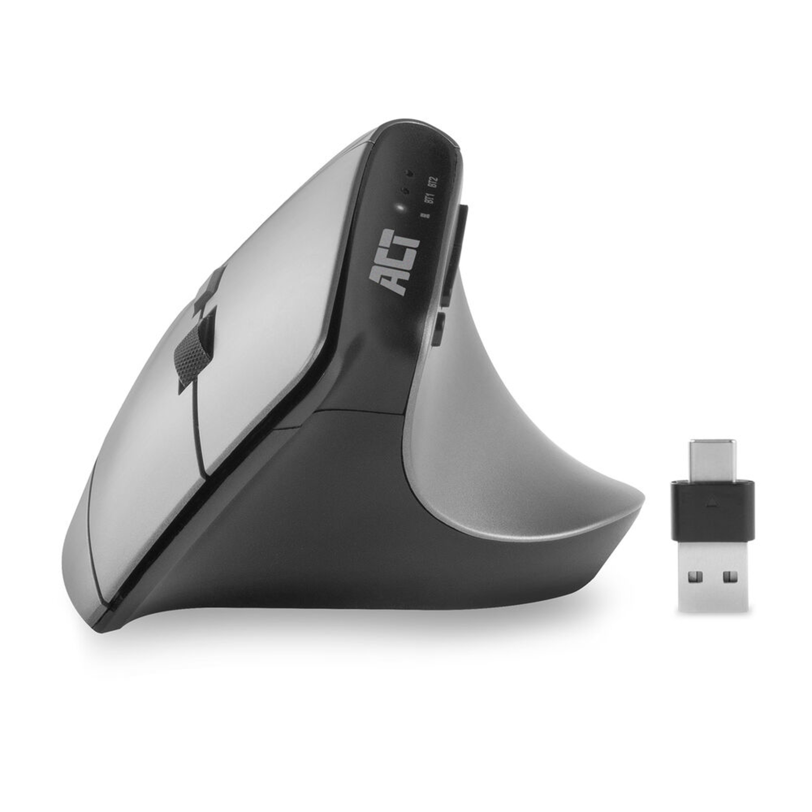 ACT Ergonomic Wireless Mouse RF + Bluetooth USB-A And USB-C Receiver 2400 DPI Silver/Black