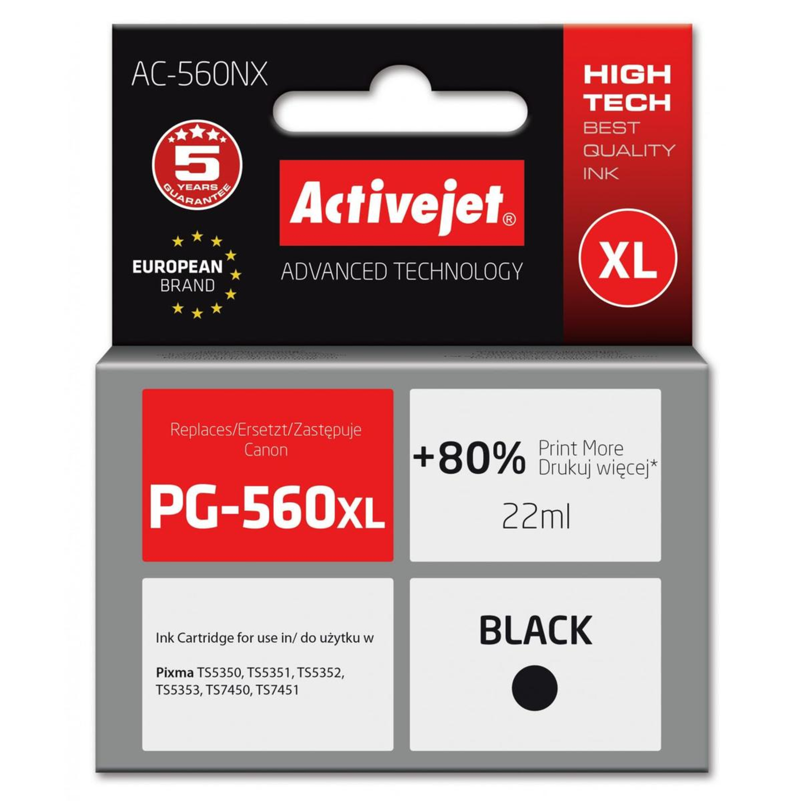Activejet AC-560NX Printer Ink for Bredher Replacement Canon PG-560XL Supreme 22 Ml Black
