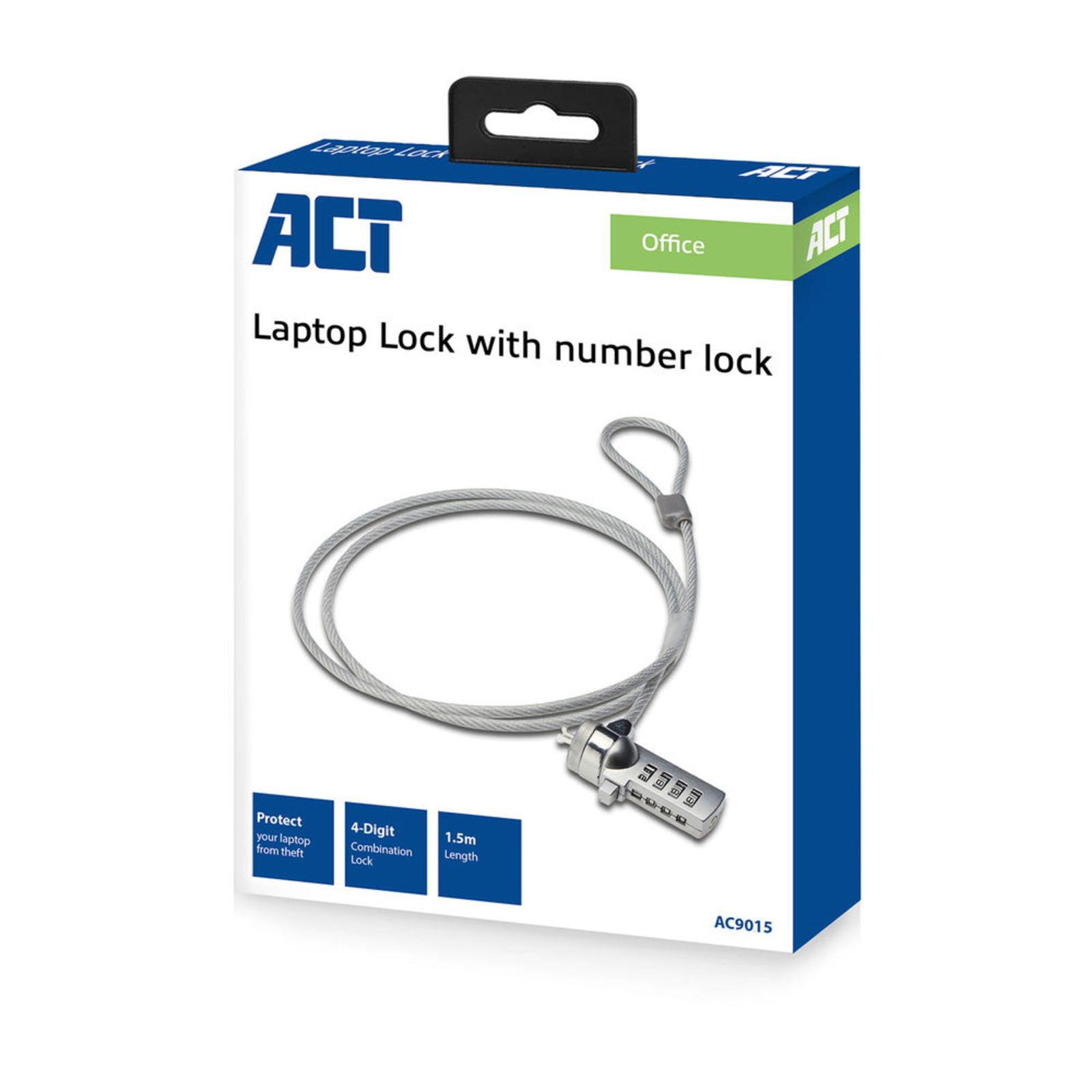 ACT AC9015 Cable Lock Silver 1.5 M