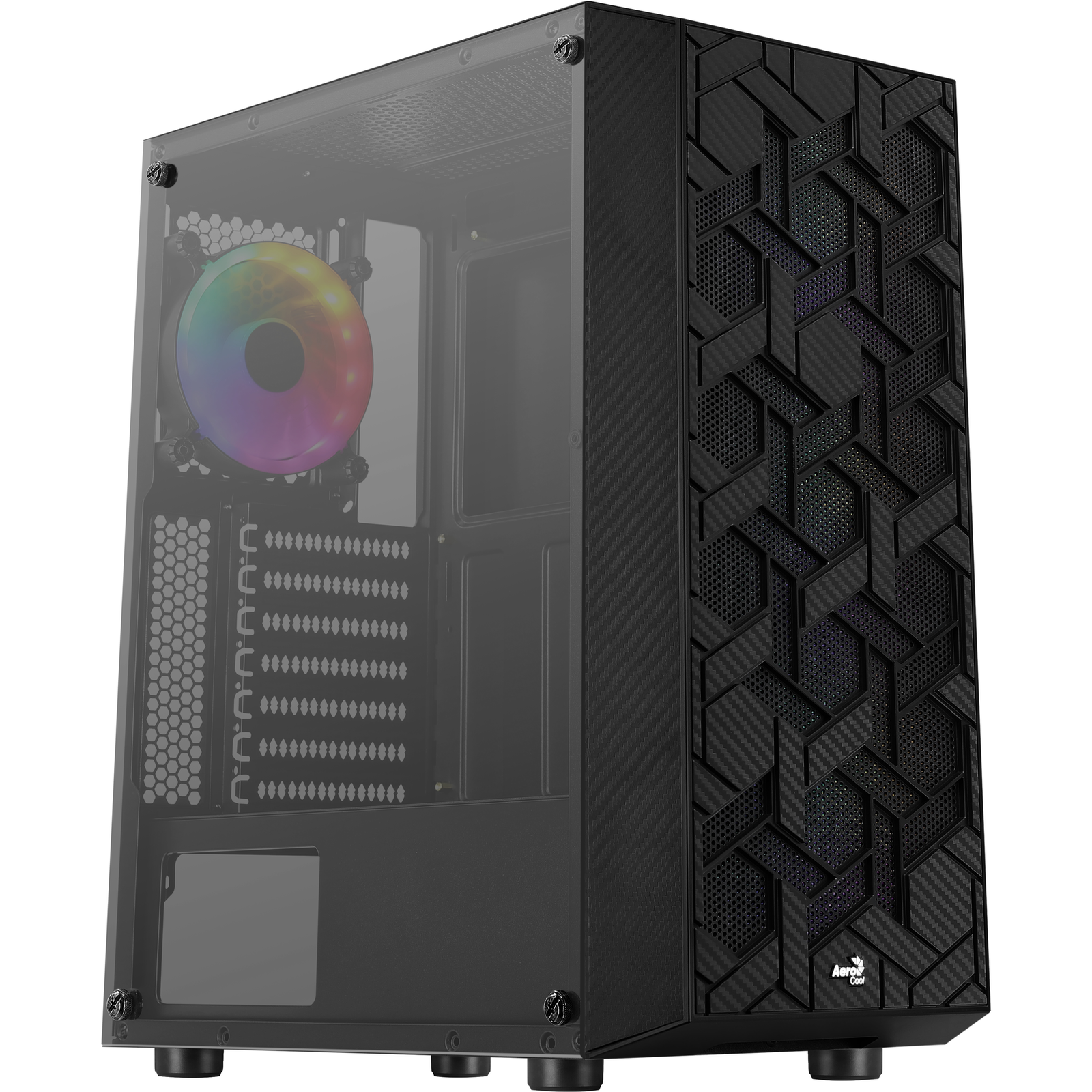 AeroCool ATX HIVE V2 RGB MID-TOWER Case with GLASS PANEL (BLACK)