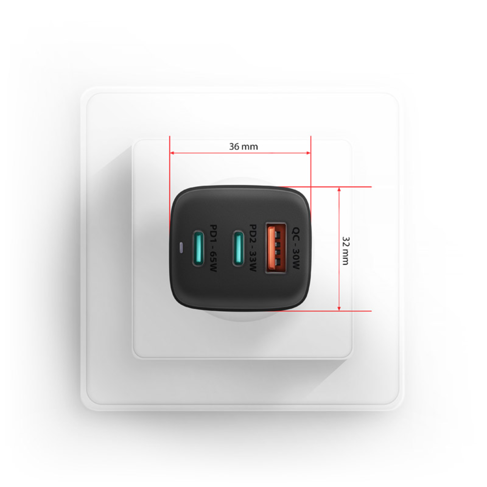 Axagon ACU-DPQ65 Charger 2x USB-C 1x USB-A PD3.0/QC4+/PPS 65W Black