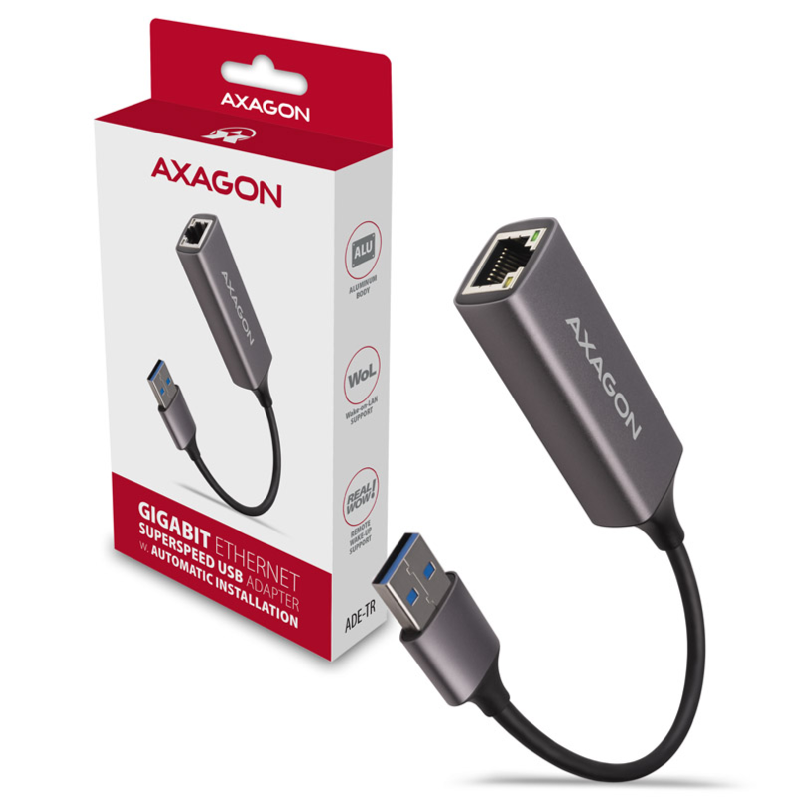 Axagon ADE-TR Gigabit Ethernet 10/100/1000 Adapter USB 3.1 Type A Titanium Gray