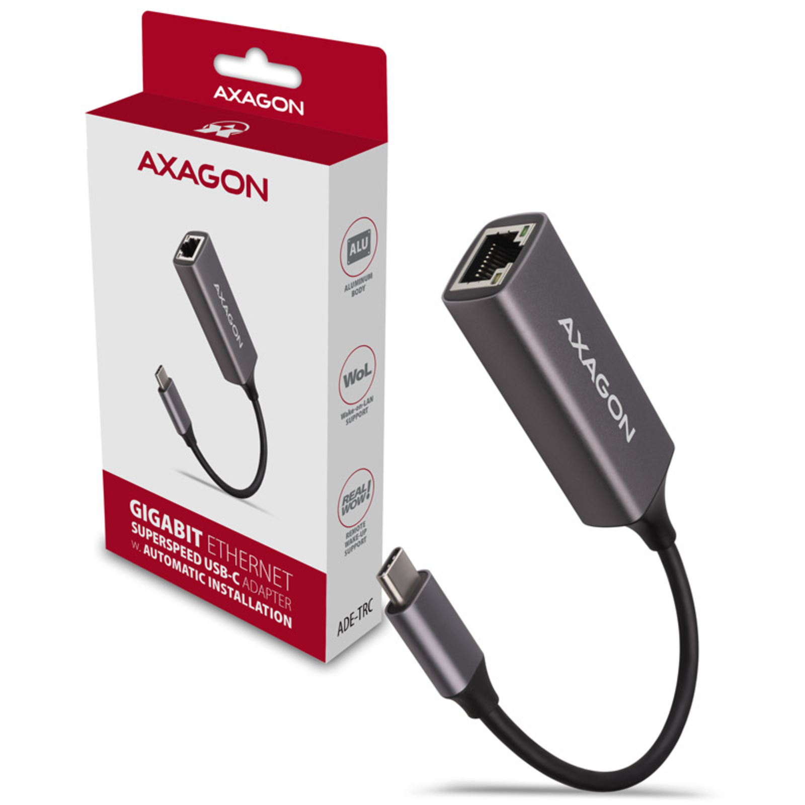 Axagon ADE-TRC Gigabit Ethernet 10/100/1000 Adapter USB 3.1 Type C Titanium Gray
