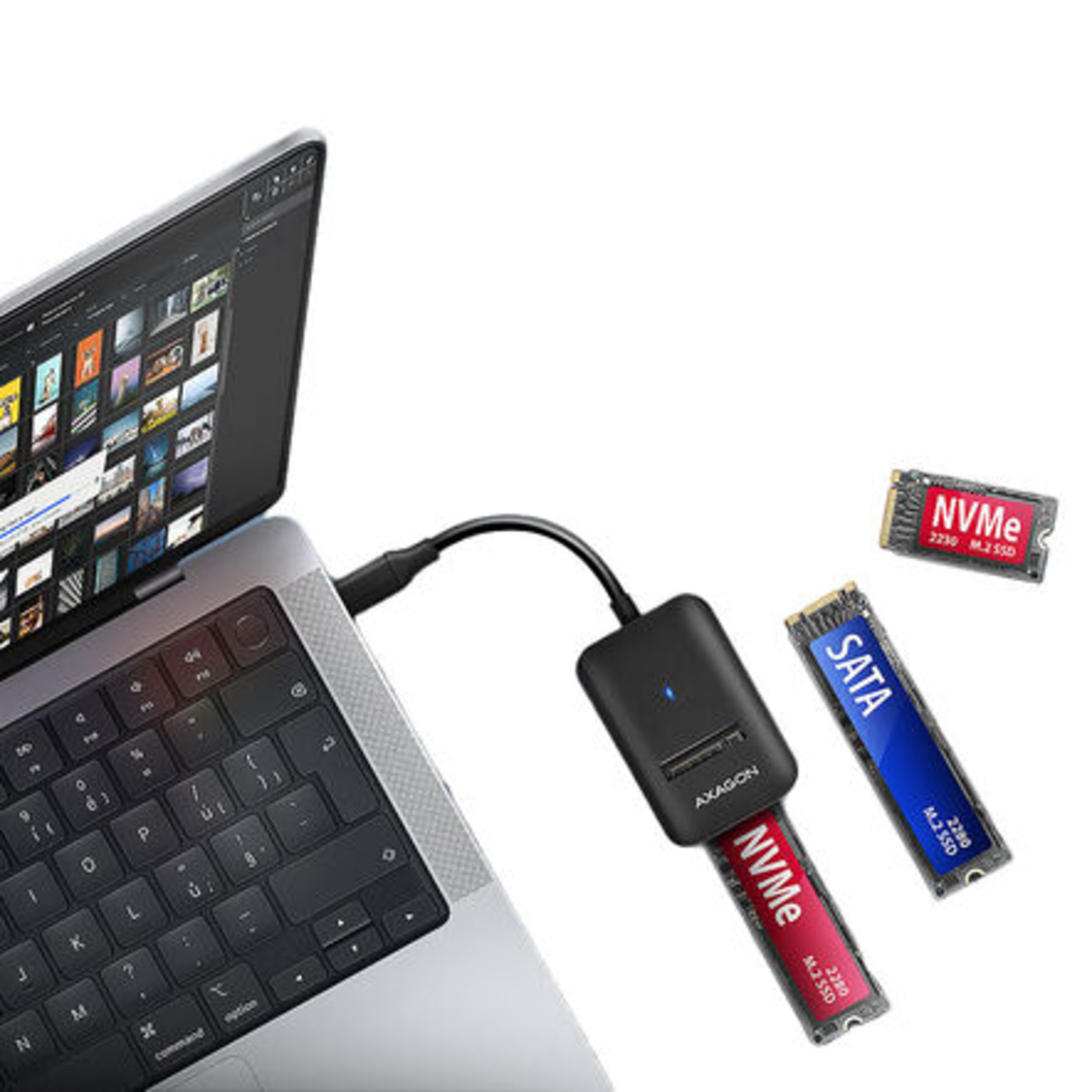 AXAGON ADM2-CM M.2 Adapter USB-C 3.2 Gen2 NVMe SATA SSD