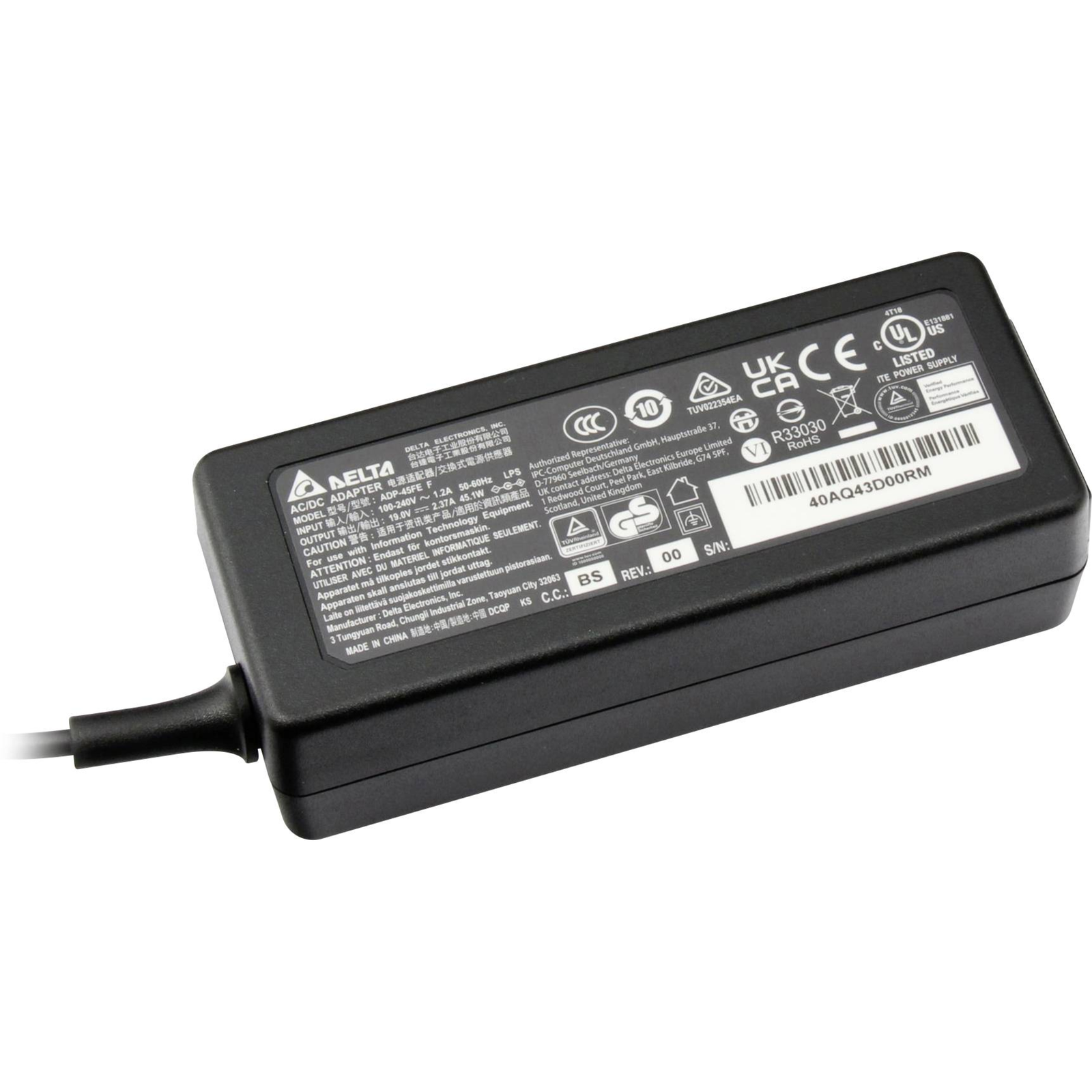 Delta Electronics Power Supply 3.0/1.1 45.0W 2.37A 19.0V 45.0 Watt Plug Length/outside/inside