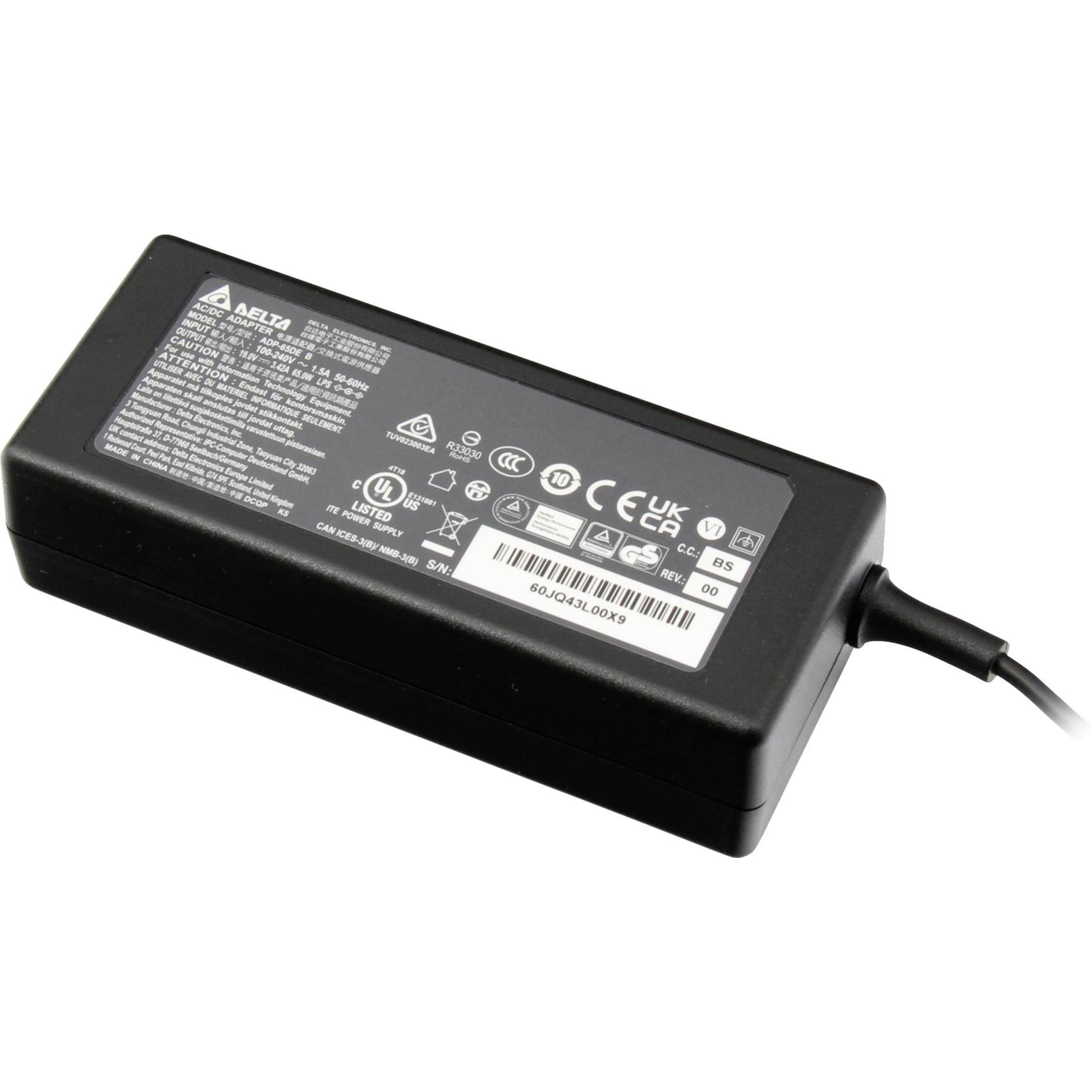 Delta Electronics Power Supply 5.5/1.7 65.0W 3.42A 19.0V 65.0 Watt Plug Length/outside/inside