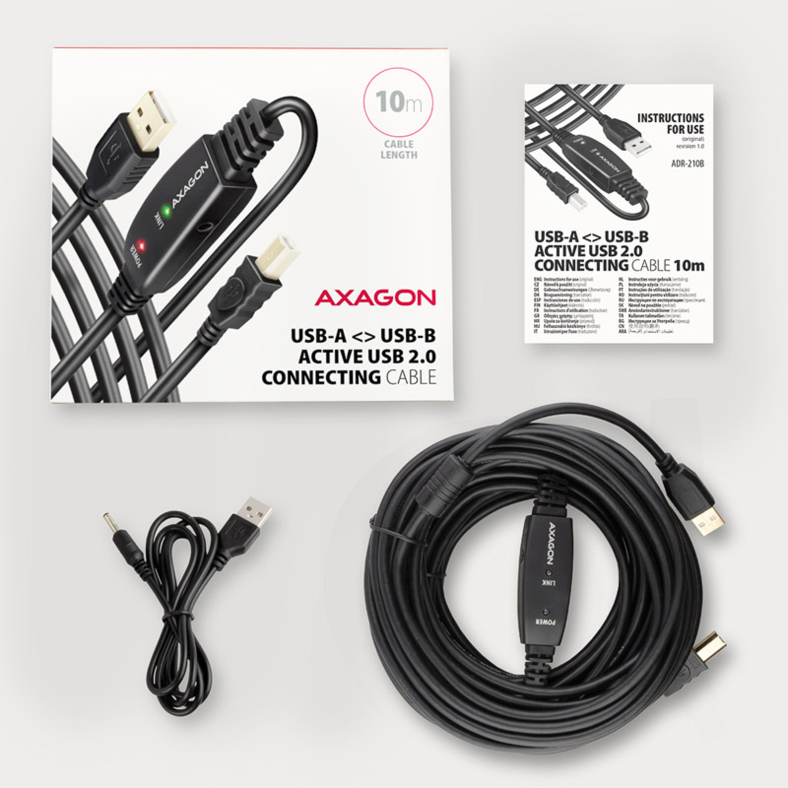 Axagon ADR-210B Active USB 2.0 Connection Cable USB-A to USB-B 10m