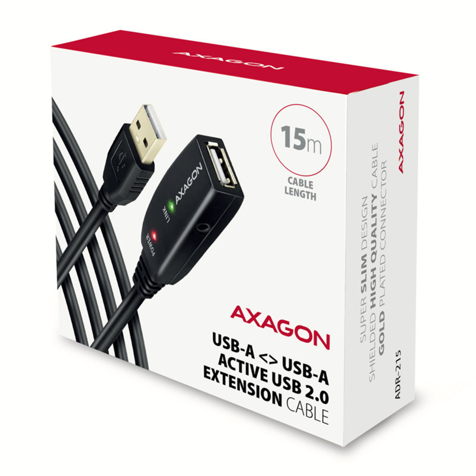 Axagon ADR-215 Active USB 2.0 Extension Cable USB-A Male/female 15m