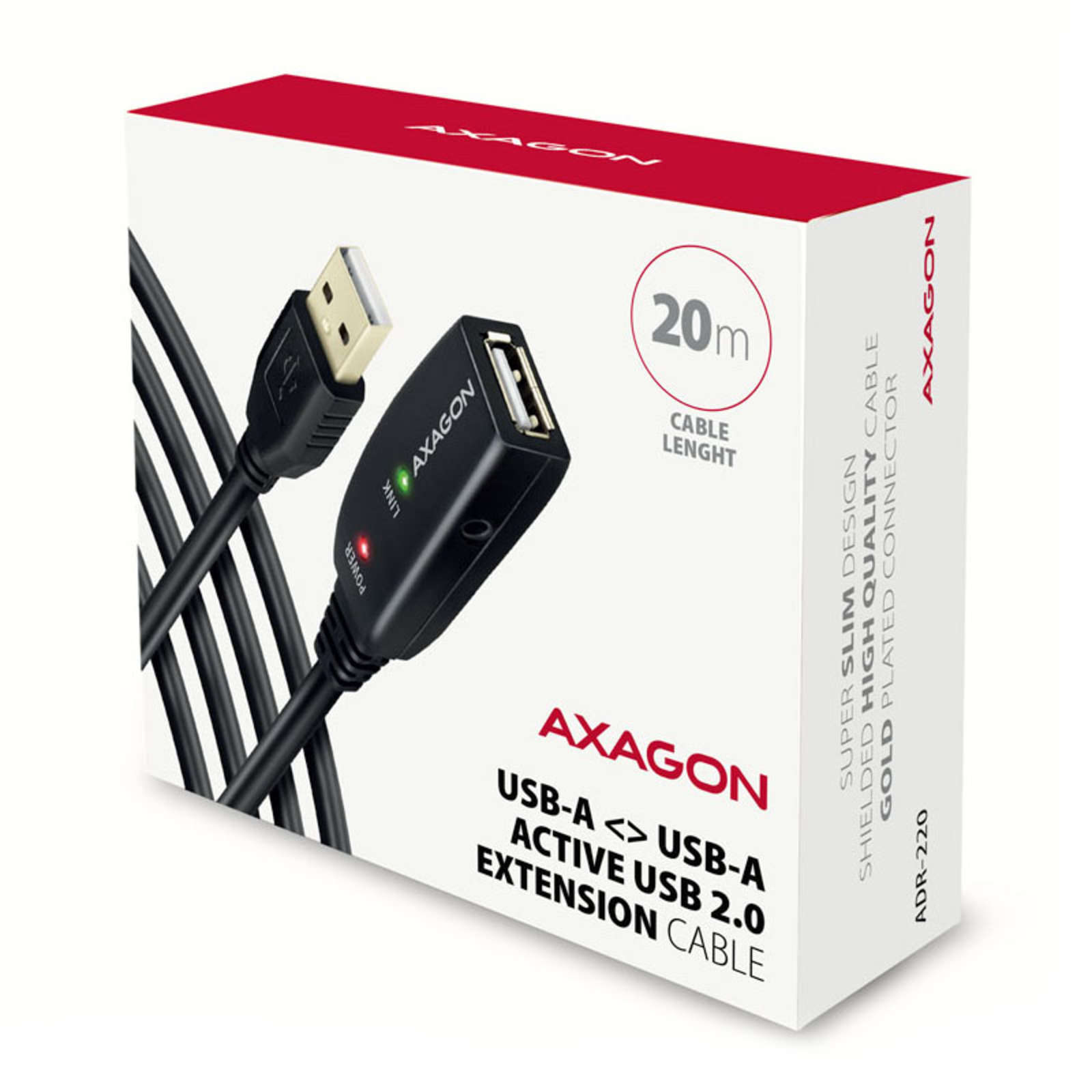 Axagon ADR-220 Active USB 2.0 Extension Cable USB-A Male/female 20m