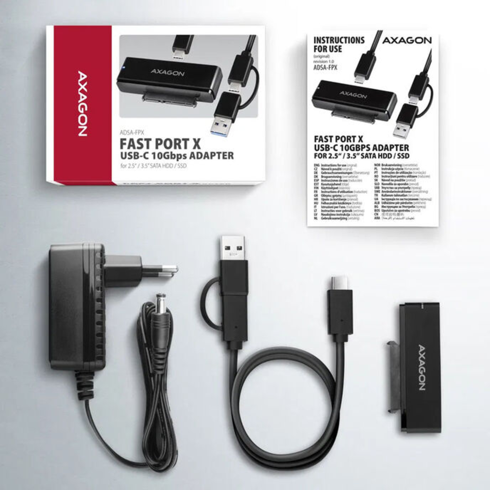 Axagon ADSA-FPX USB-C 3.2 to S-ATA SSD/HDD Adapter with Power Supply