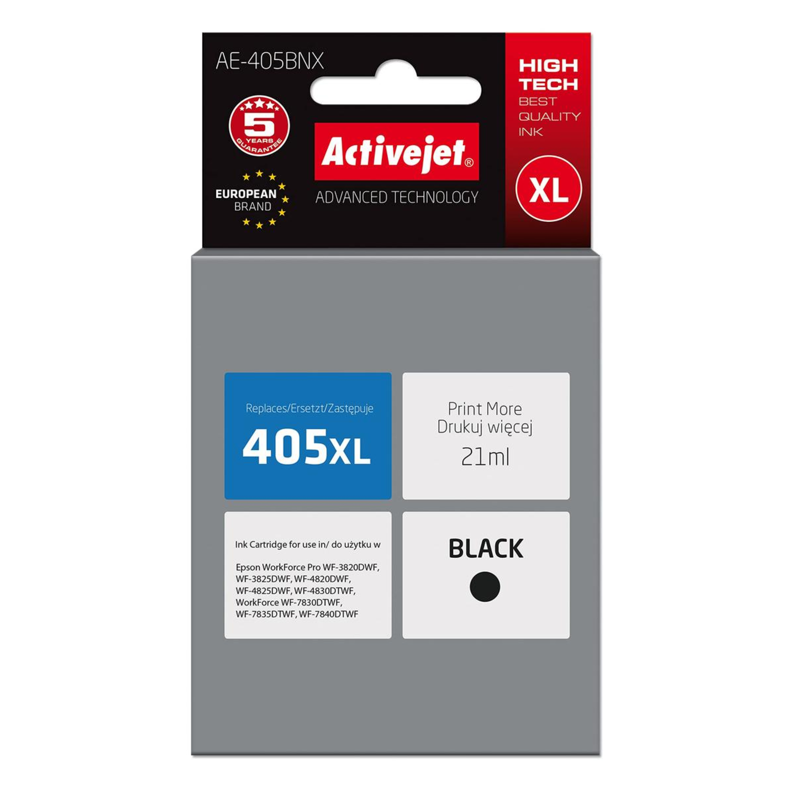 Activejet AE-405BNX Ink Cartridge (replacement for 405XL C13T05H14010 Highest 21ml Black)