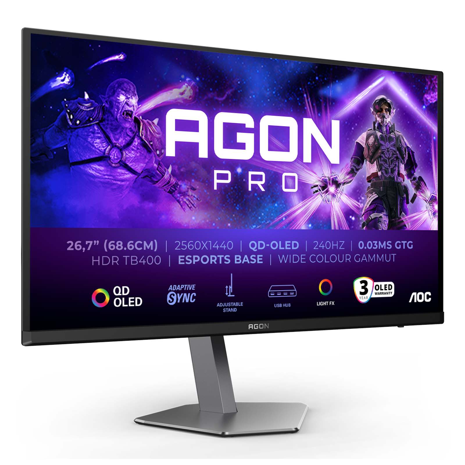 AOC AG276QZD2 27inch OLED 2560x1440 240Hz FreeSync HDMI Black/Grey Monitor