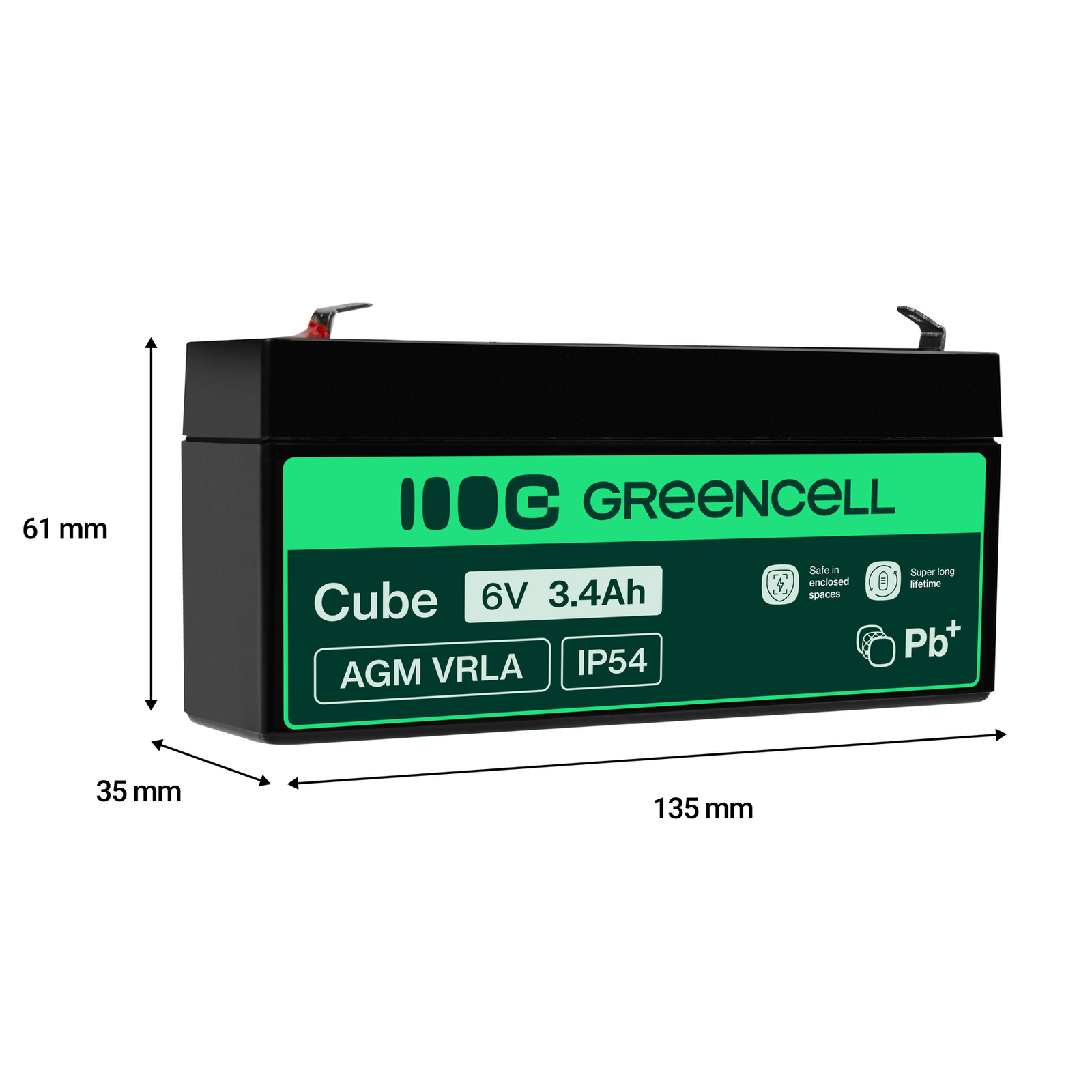 Greencell AGM Battery Lead Acid VRLA 6V 3.4Ah