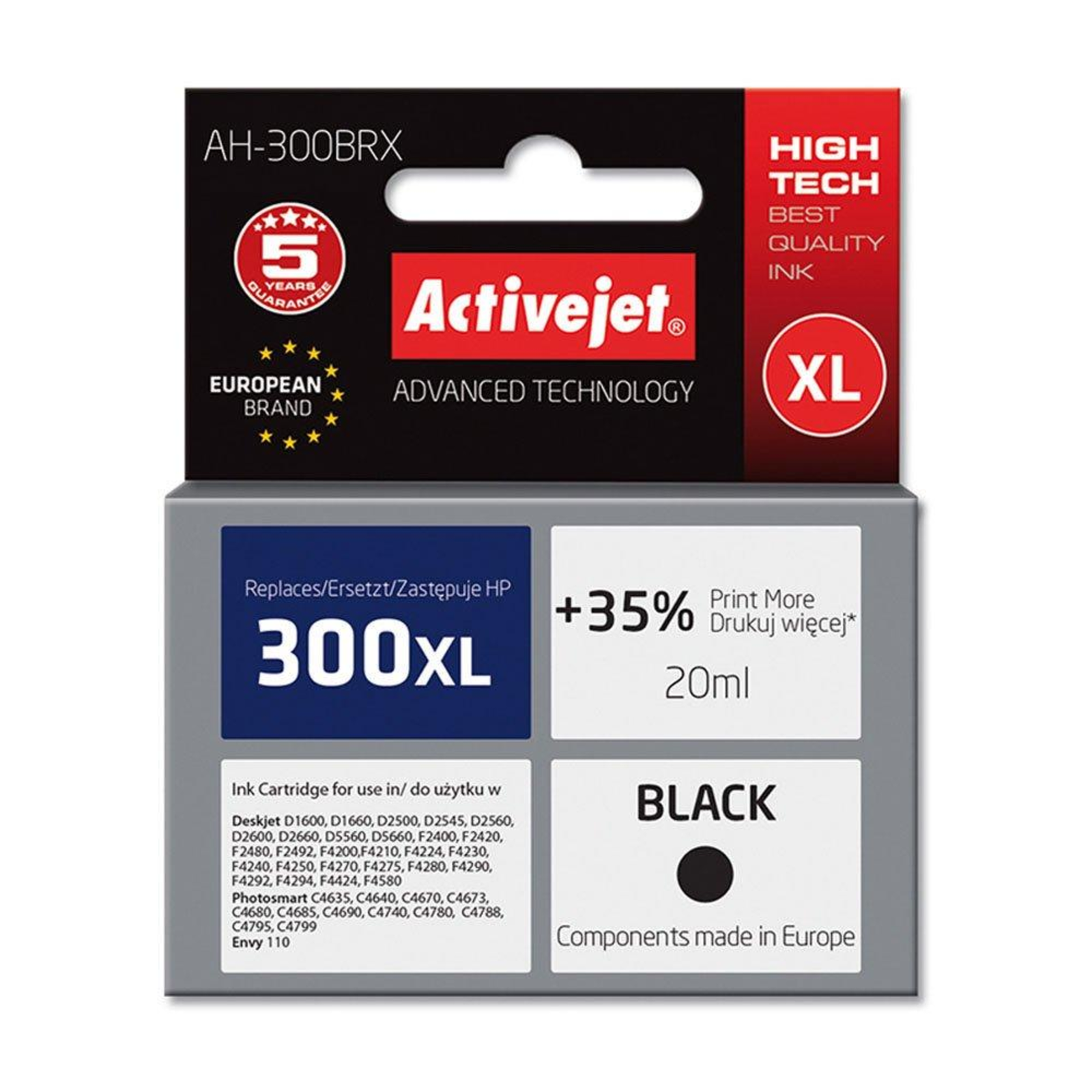 Activejet AH-300BRX Ink Replacement HP 300XL CC641EE Premium 20 Ml Black