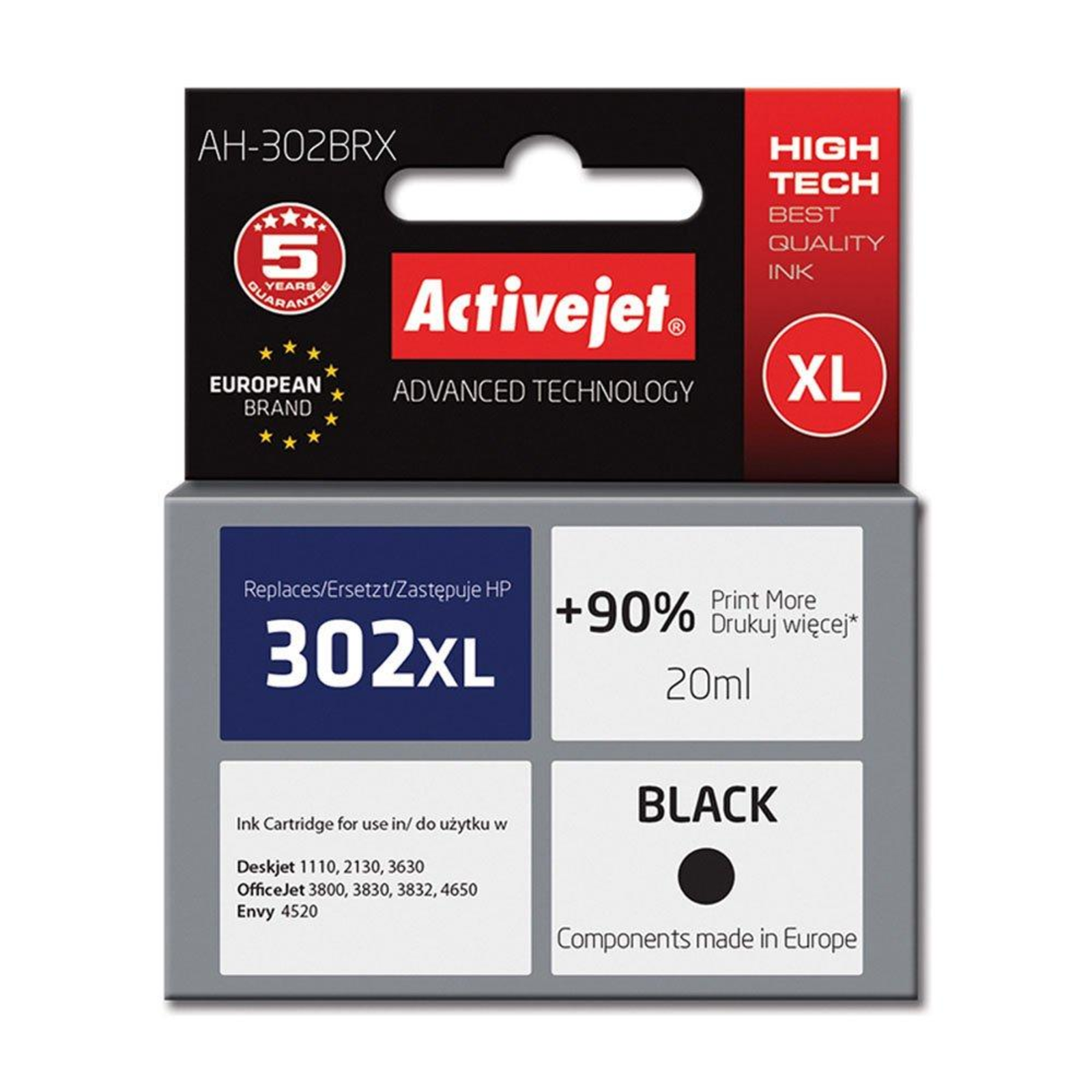 Activejet AH-302BRX Ink Replacement HP 302XL F6U68AE Premium 20 Ml Black
