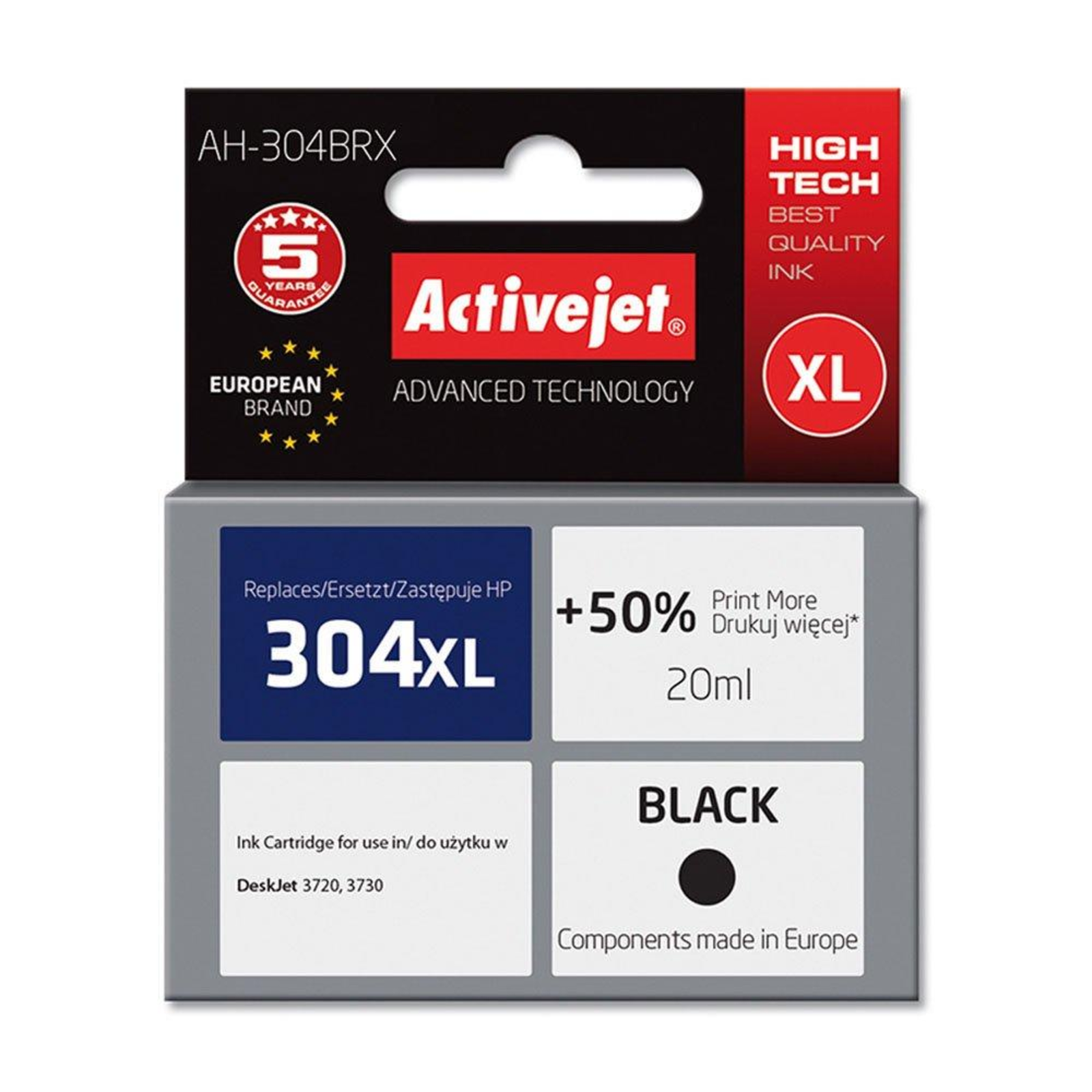 Activejet AH-304BRX Ink Replacement HP 304XL N9K08AE Premium 20 Ml Black