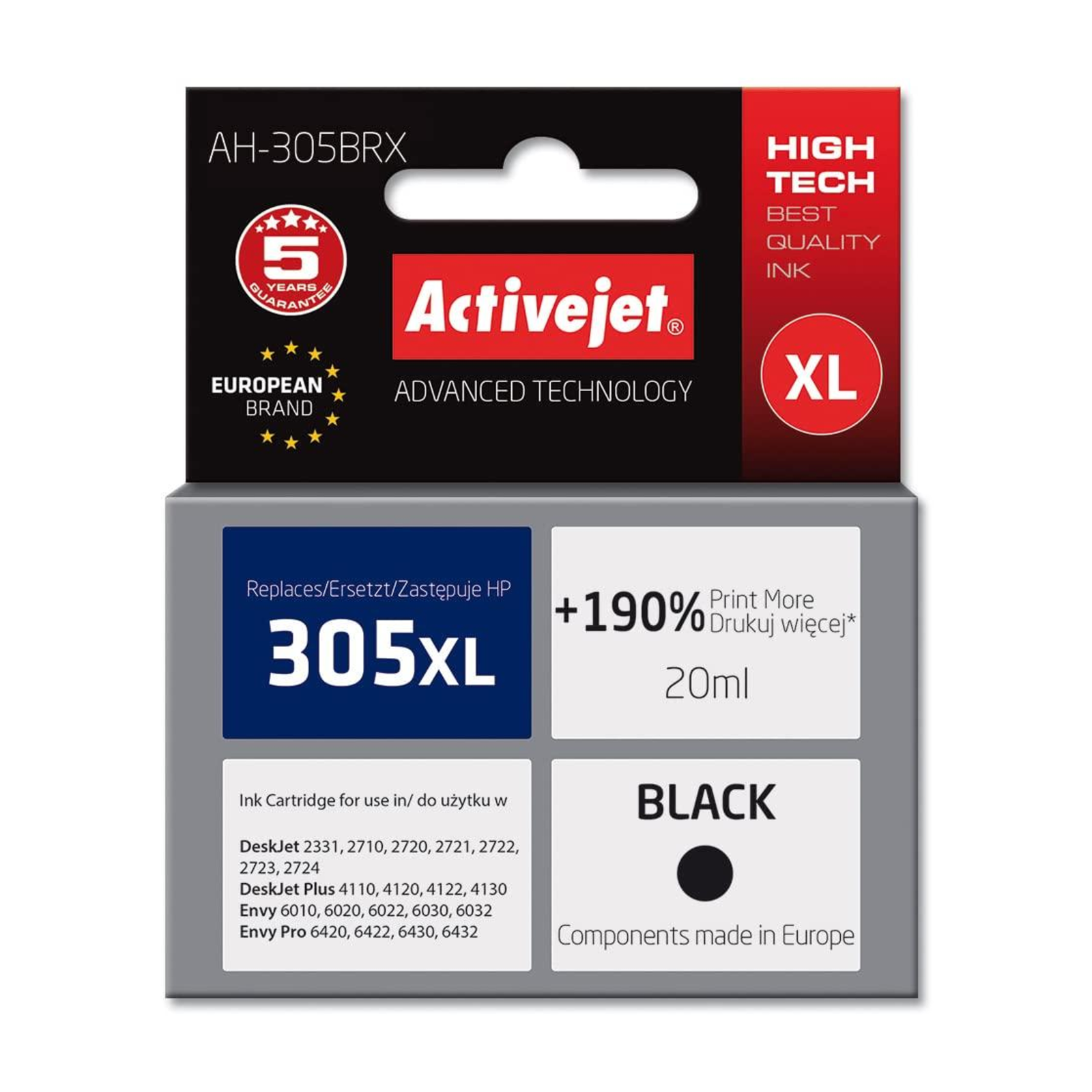 Activejet AH-305BRX Ink Replacement HP 305 XL 3YM62AE Premium 20 Ml Black