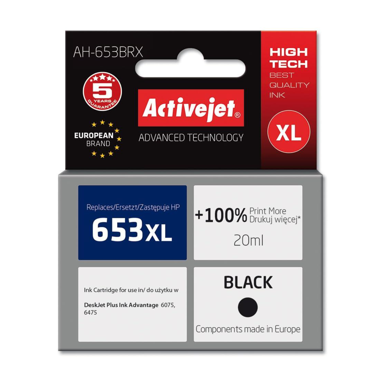 Activejet AH-653BRX Ink Replacement HP 653XL 3YM75AE Premium 720 Pages 20 Ml Black