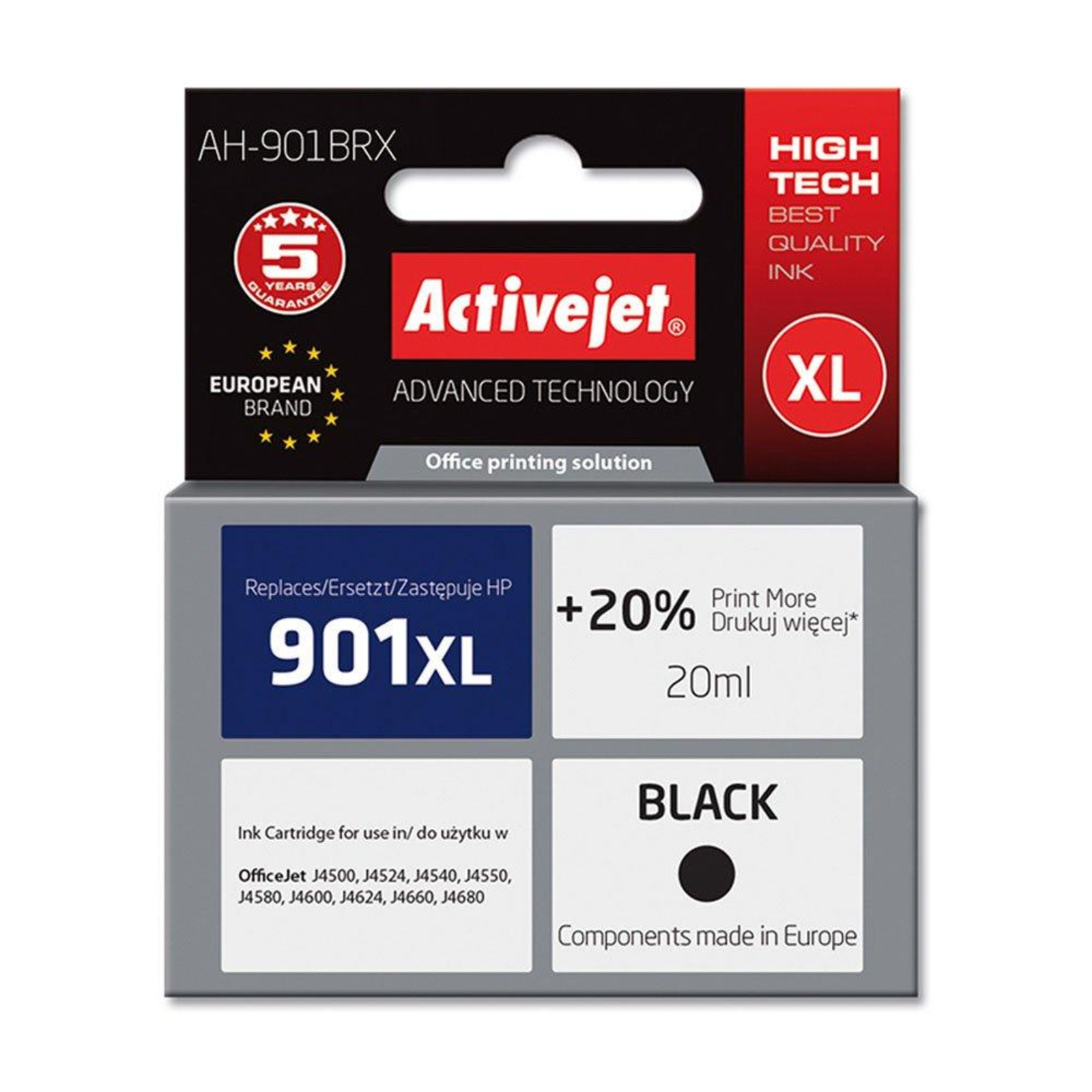 Activejet AH-901BRX Ink Replacement HP 901XL CC654AE Premium 20 Ml Black