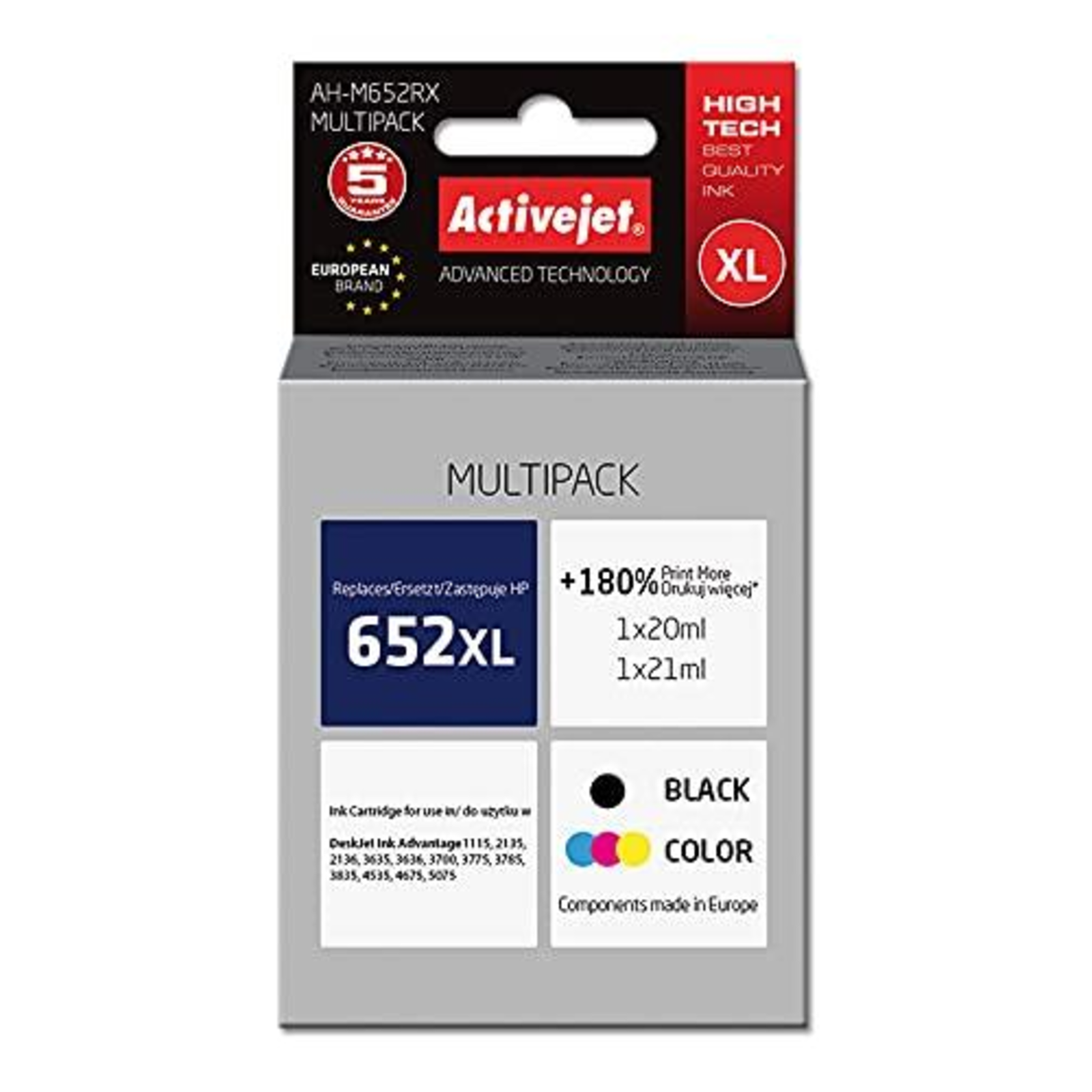 Activejet AH-M652RX Ink Replacement HP 652 F6V25AEF6V24AE Premium