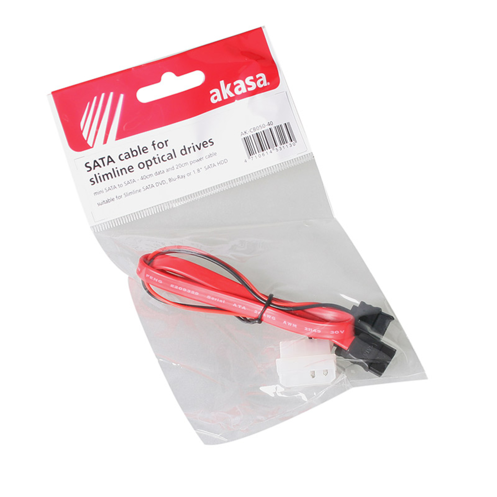 AKASA SATA Combo Cable Slimline to SATA Molex 40cm