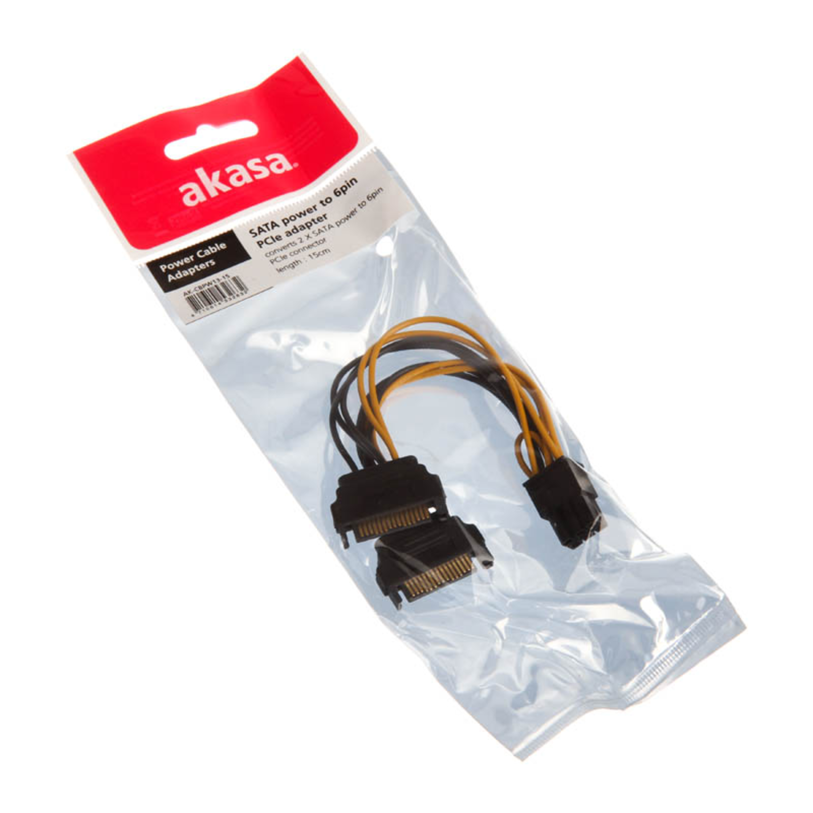 AKASA 2x 15-pin SATA to 1x 6-pin PCIe Adapter
