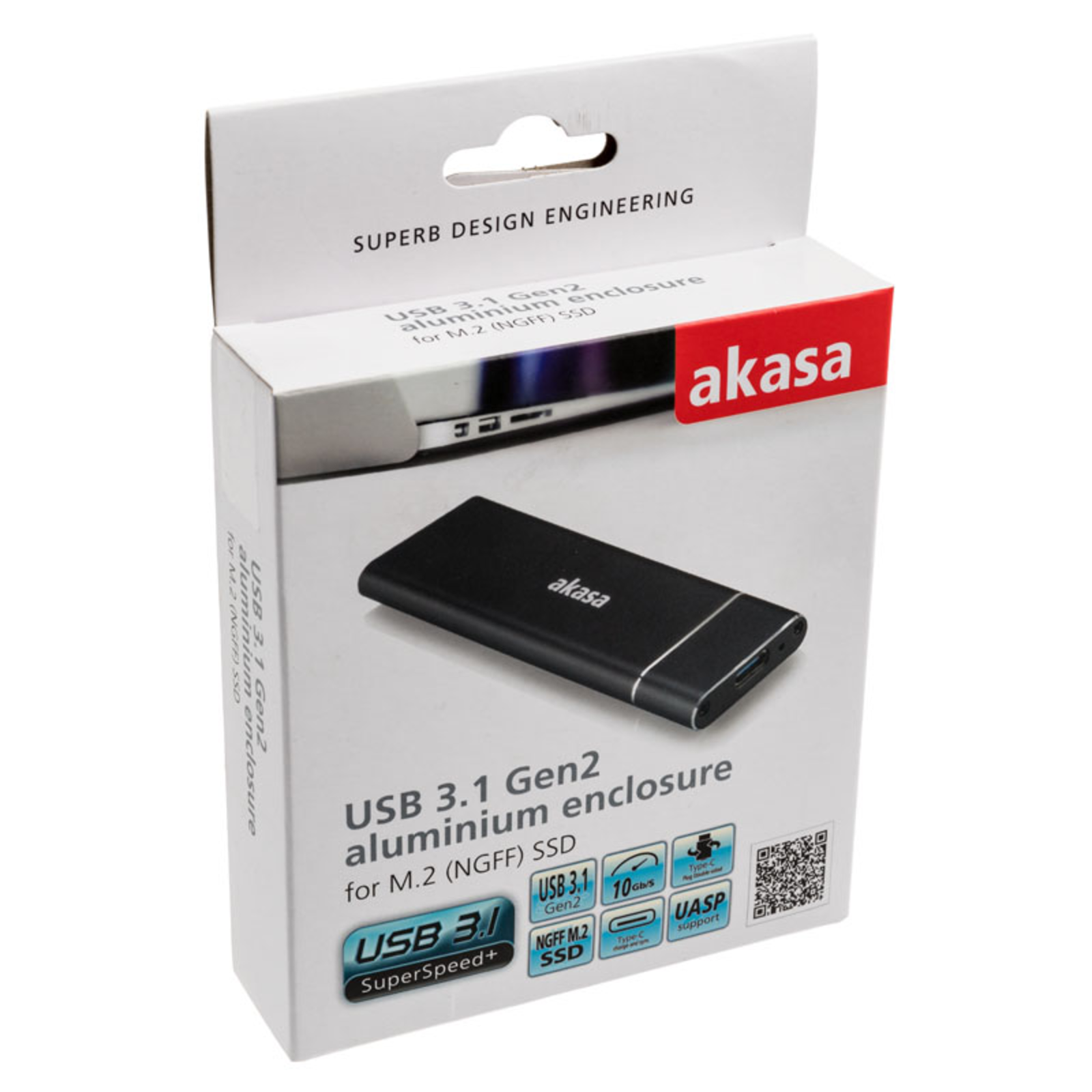 AKASA External USB 3.1 M.2 SSD Aluminium Case Black