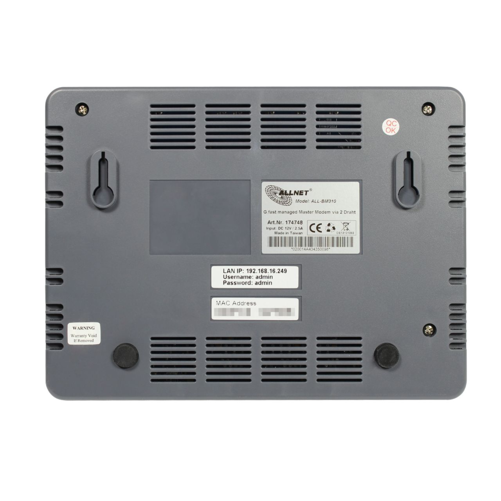 ALLNET Point-to-point Modem VDSL G.fast Via 2-wire Managed Master ALL-BM310