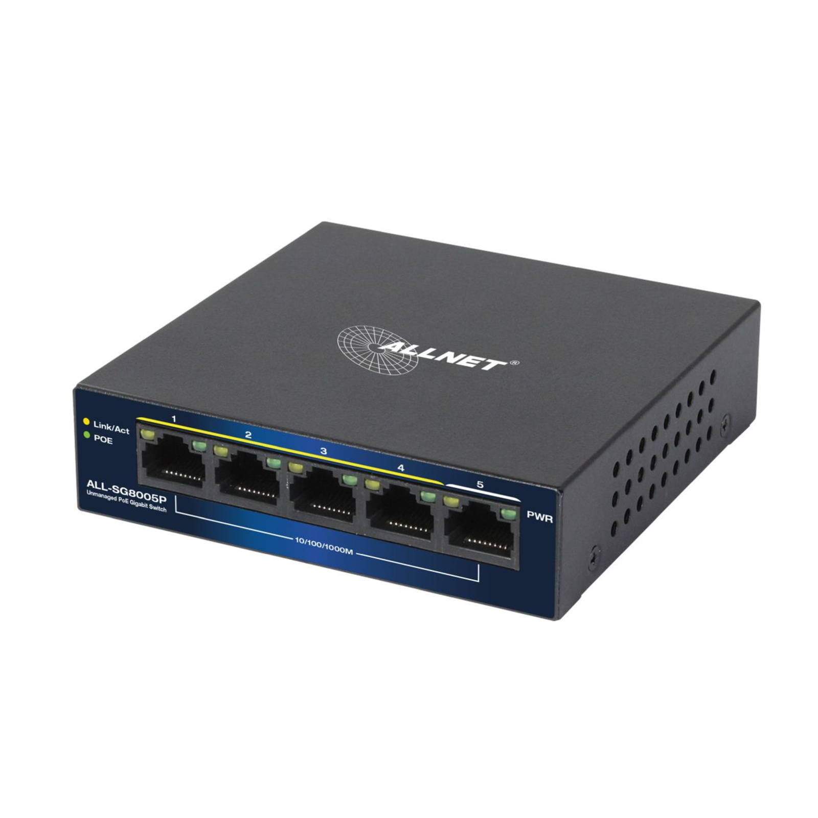 ALLNET Switch 5 Port 10-100-1000TX 4x PoE Unmanaged Layer2 Fanless Switch 0.1 Gbps