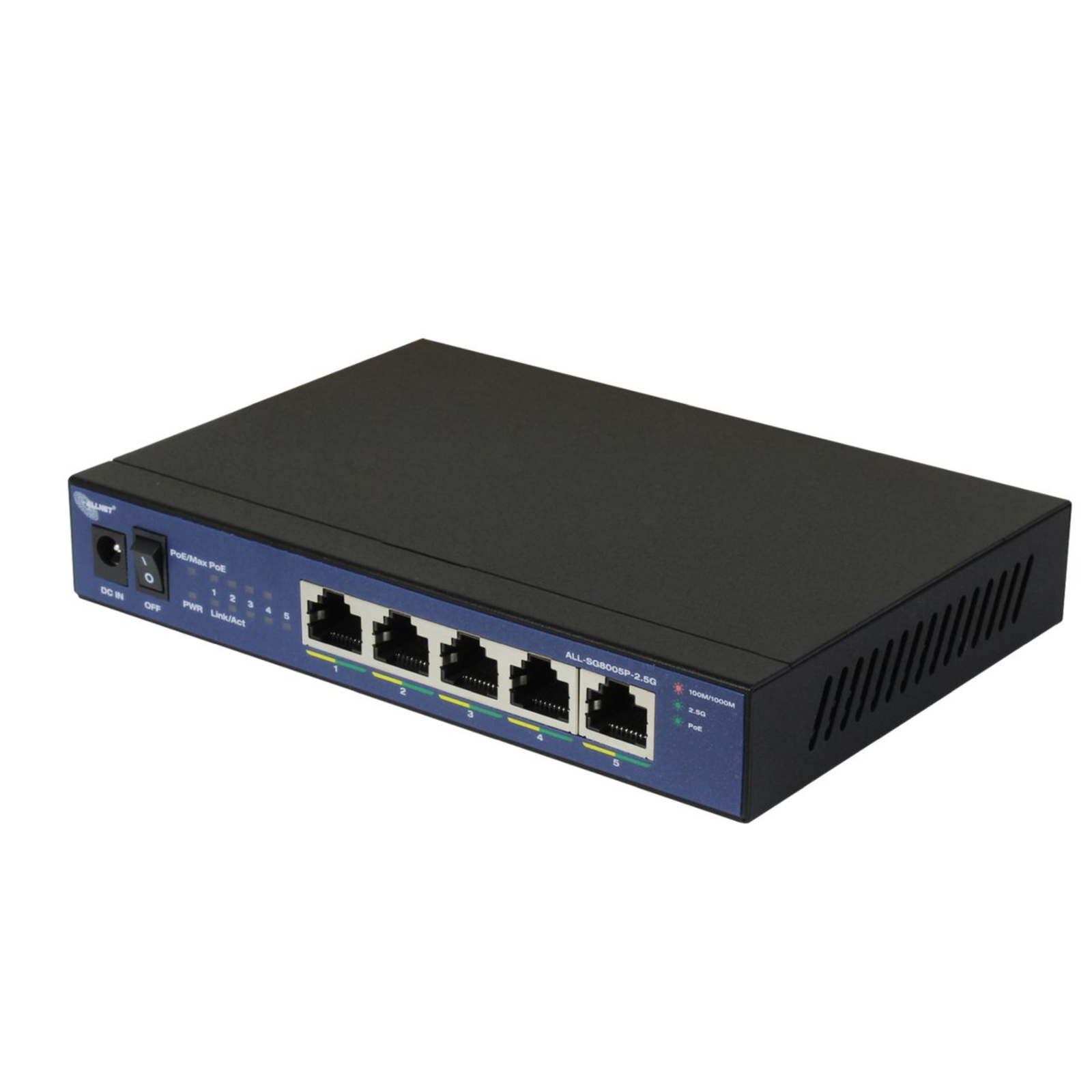 ALLNET Switch 5 Port 5x 2.5GbE PoE Budget 55W at Fanless ALL-SG8005P-2 Switch 1 Gbps